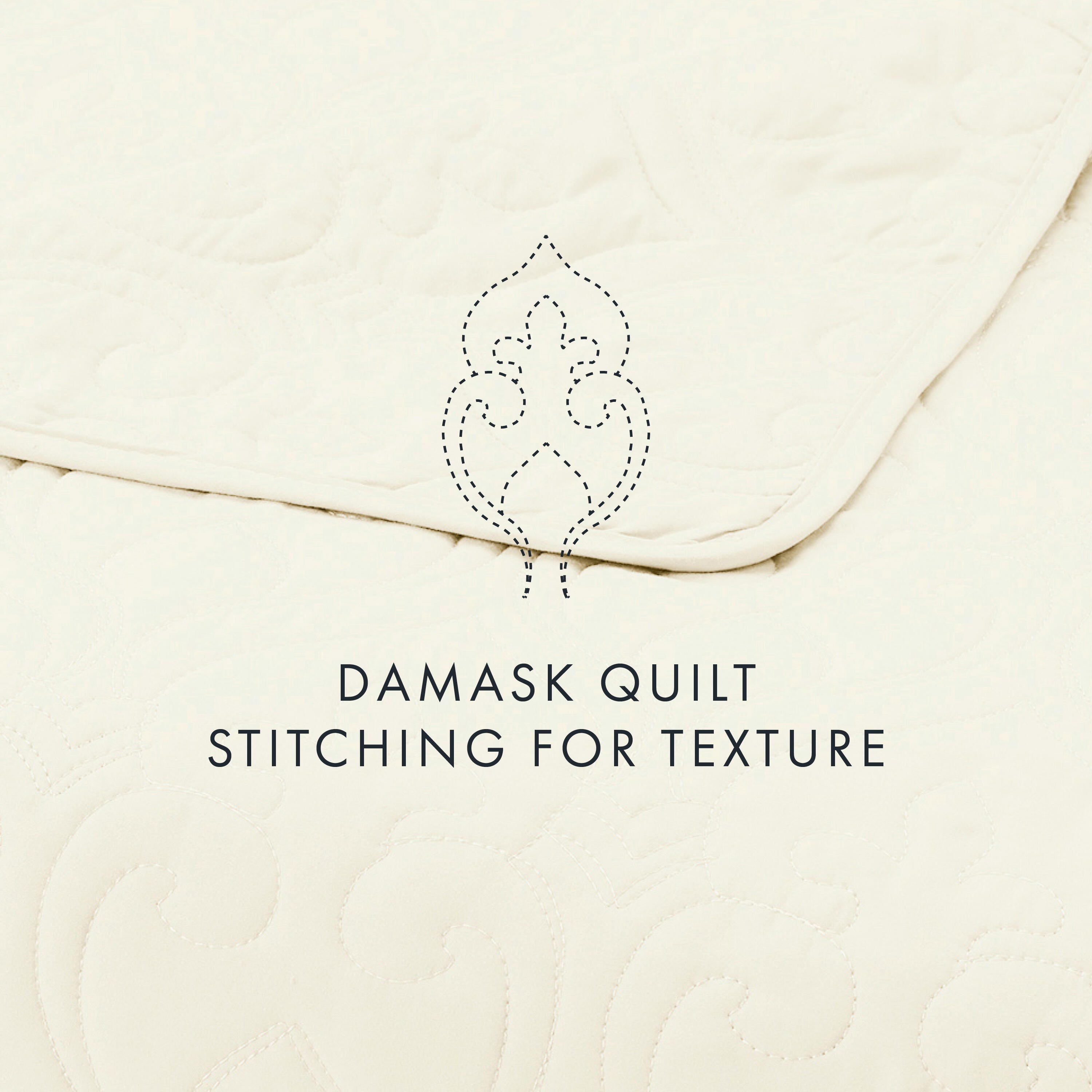 Damask Patterned 3-Piece King/California King Quilted Coverlet Set, Ivory, large