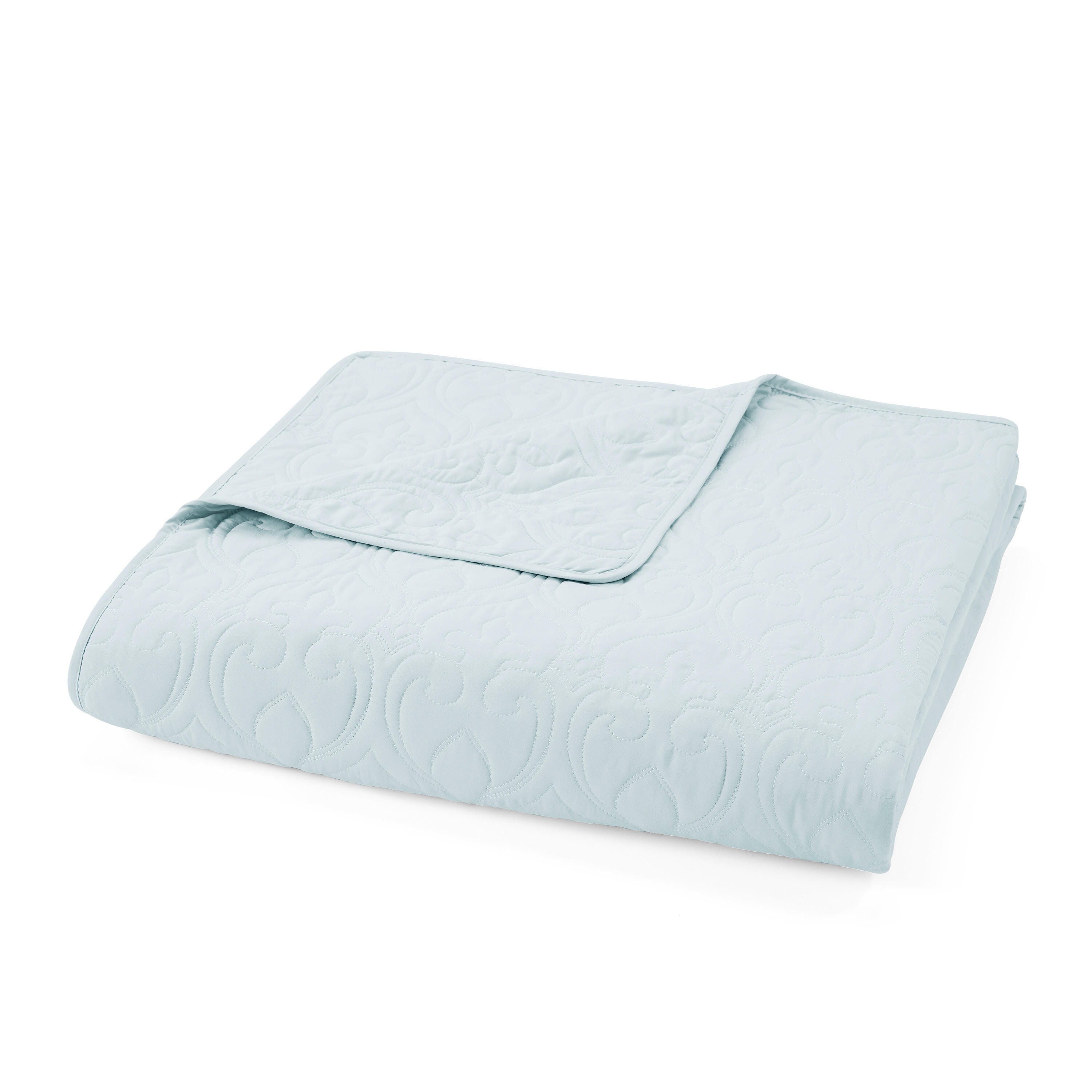 Damask Patterned 3-Piece King/California King Quilted Coverlet Set, Pale Blue, large