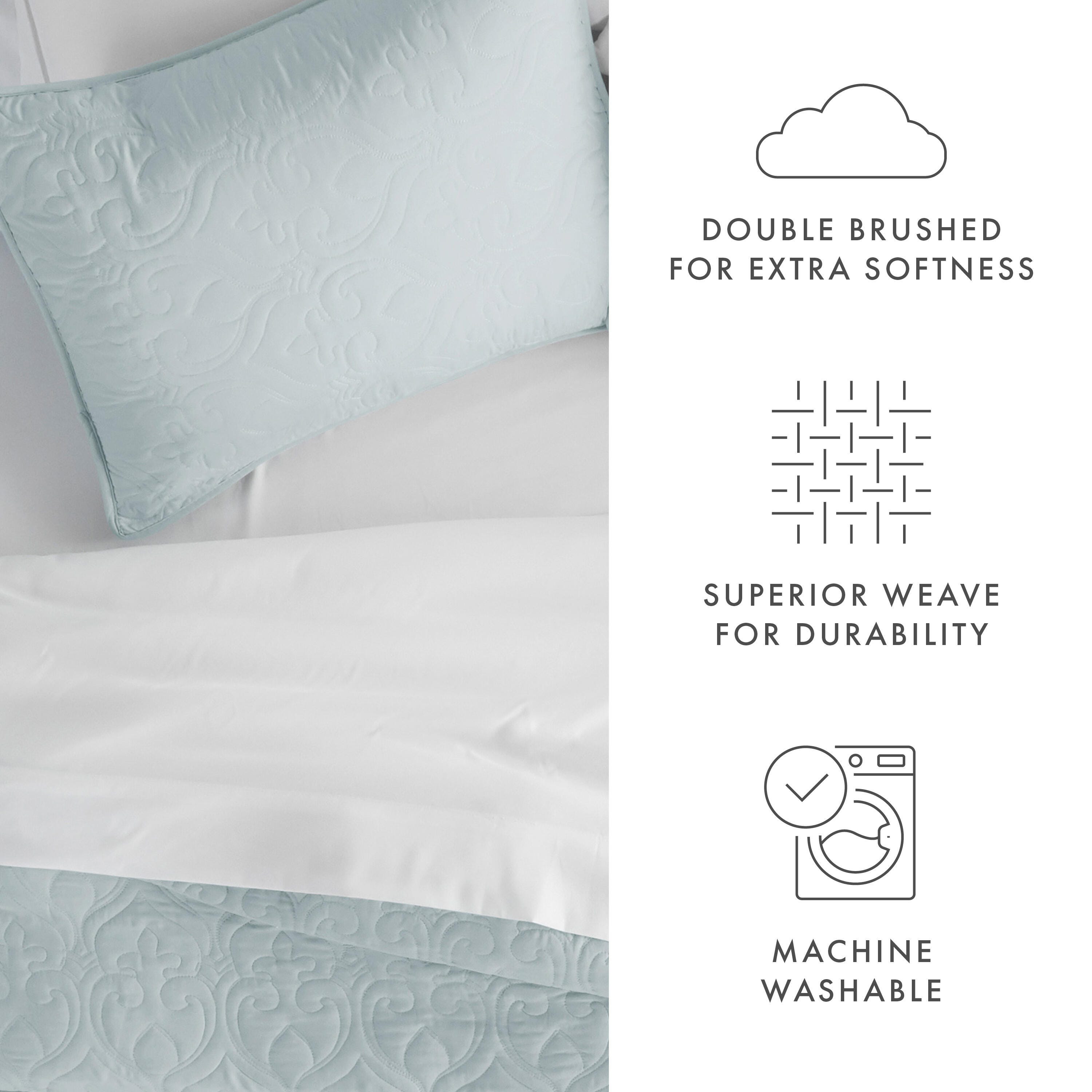 Damask Patterned 3-Piece King/California King Quilted Coverlet Set, Pale Blue, large