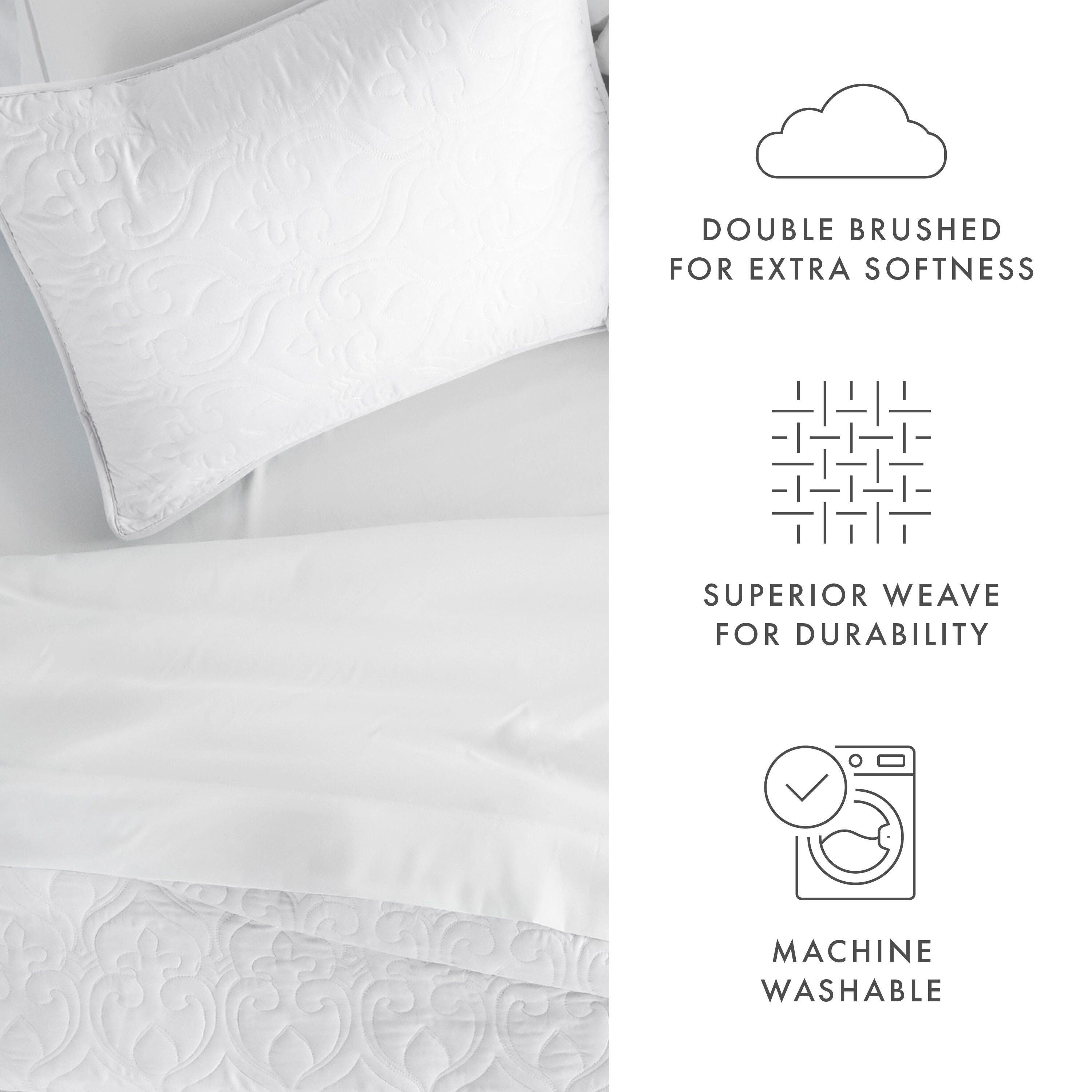 Damask Patterned 3-Piece King/California King Quilted Coverlet Set, White, large