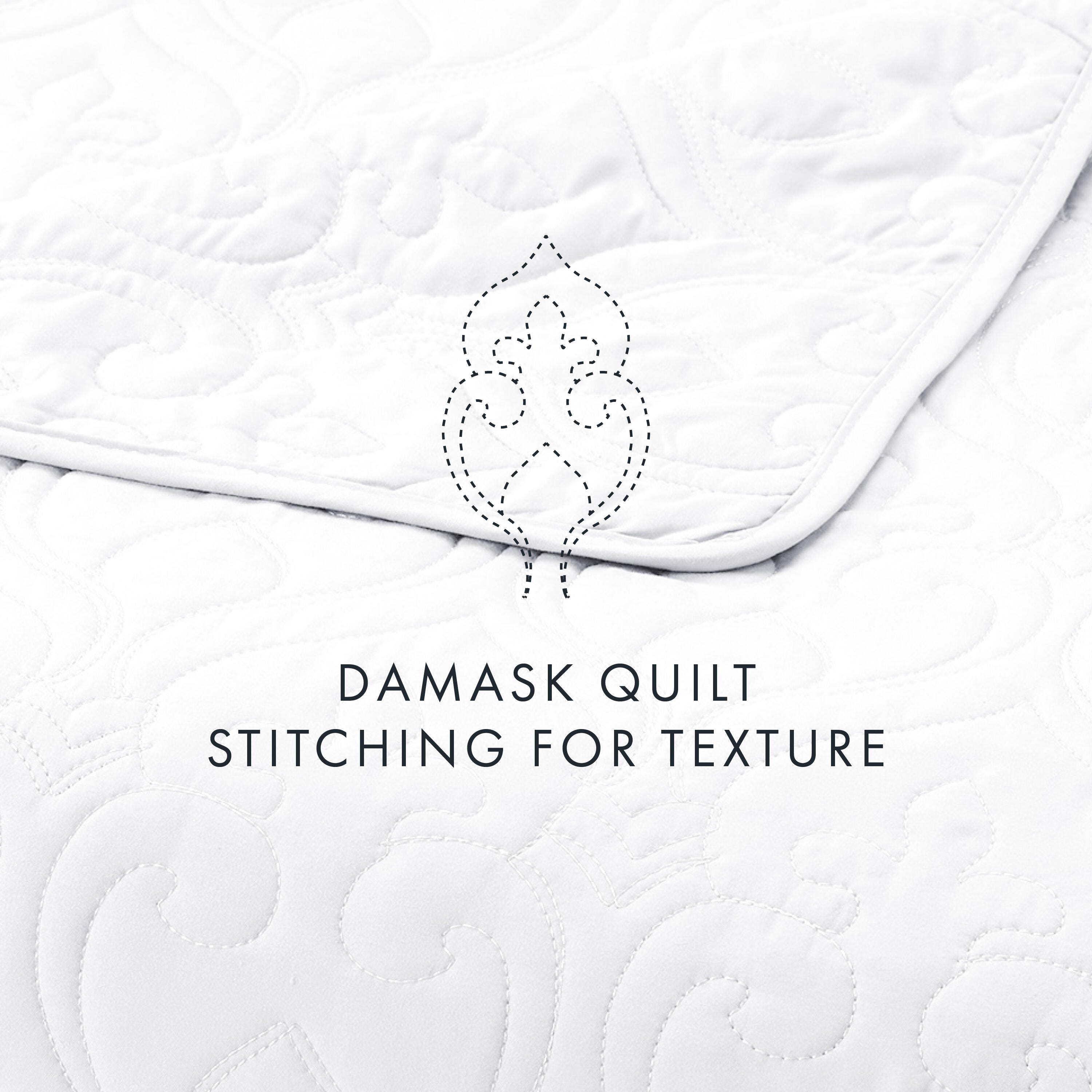 Damask Patterned 3-Piece King/California King Quilted Coverlet Set, White, large