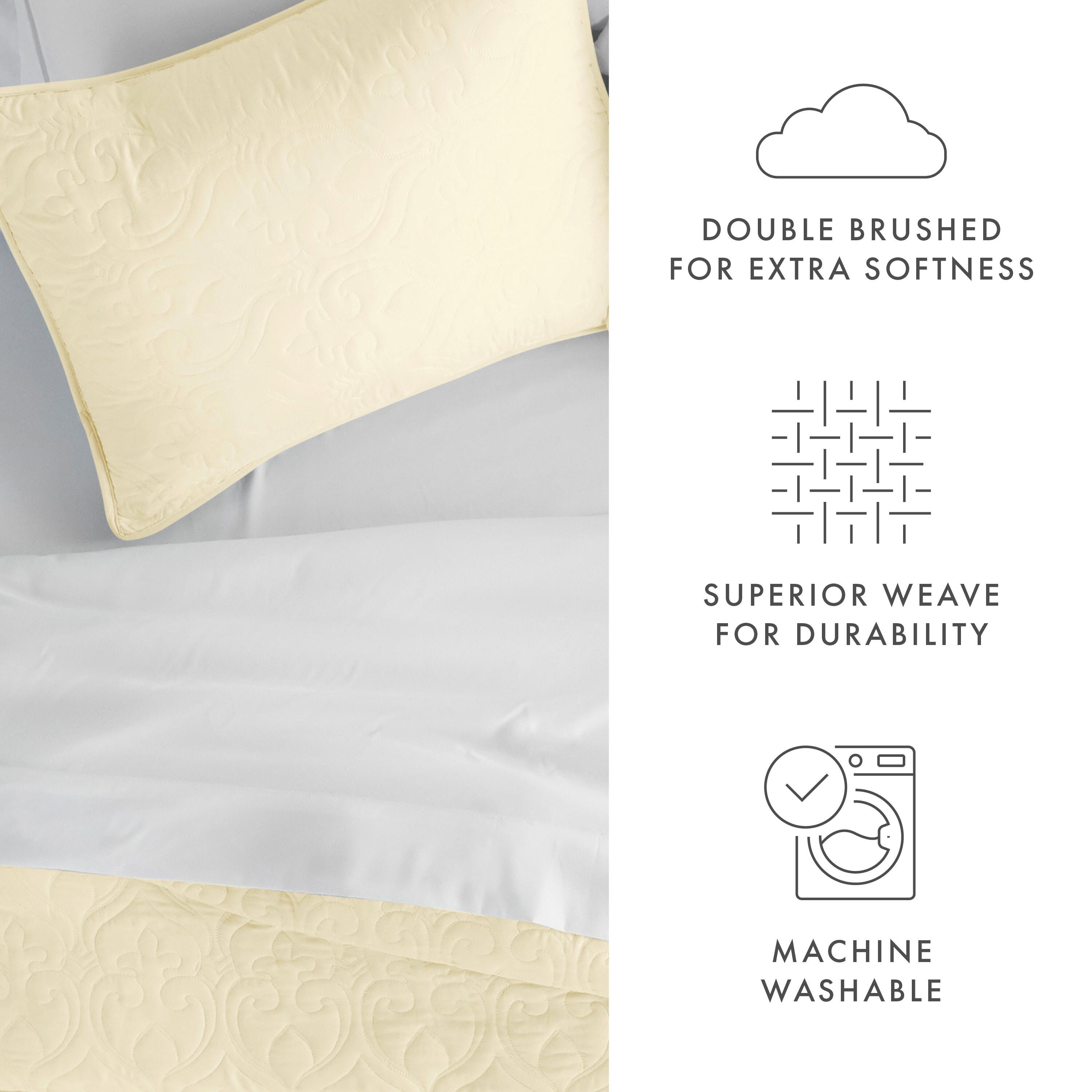 Damask Patterned 3-Piece King/California King Quilted Coverlet Set, Yellow, large