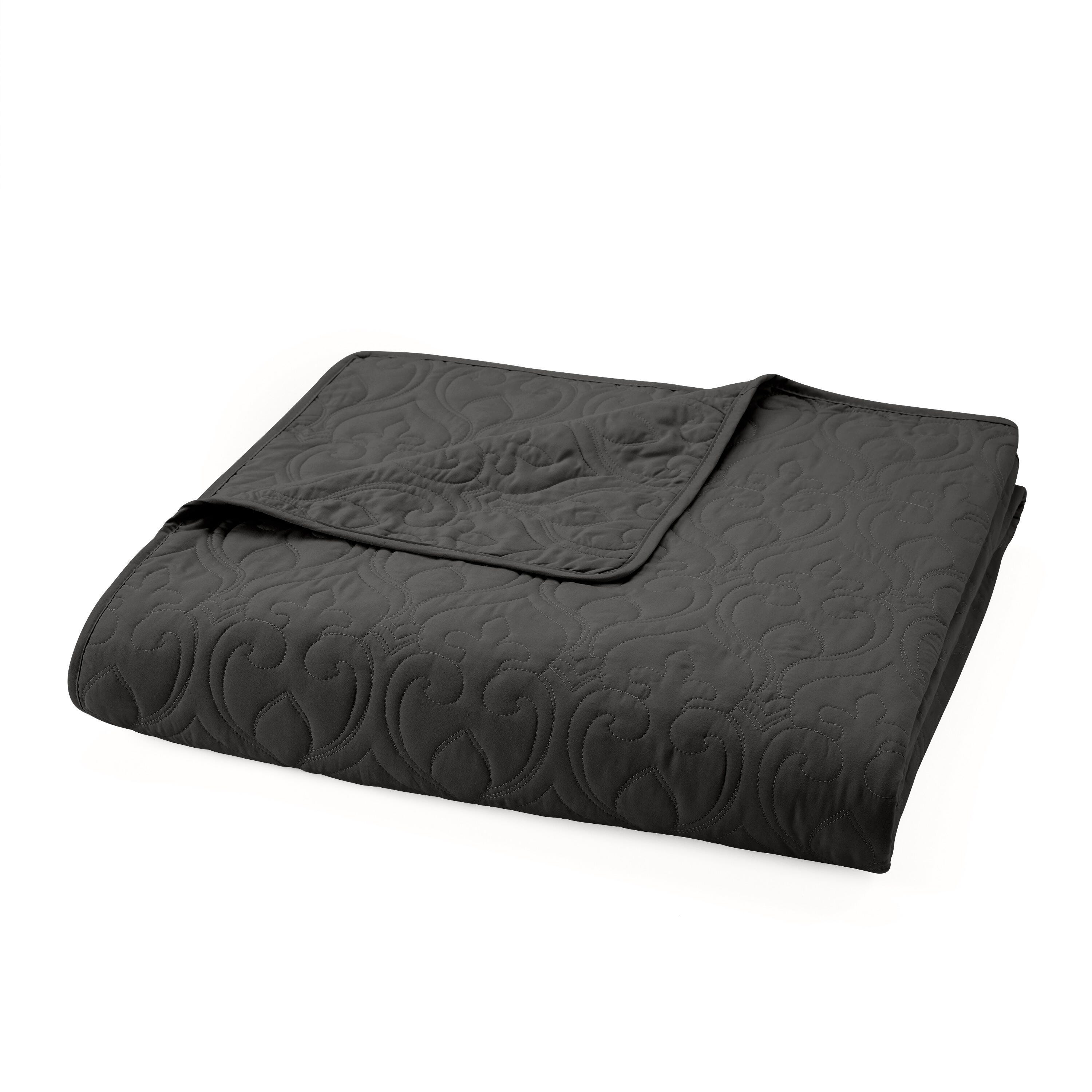 Damask Patterned 3-Piece Full/Queen Quilted Coverlet Set, Gray, large