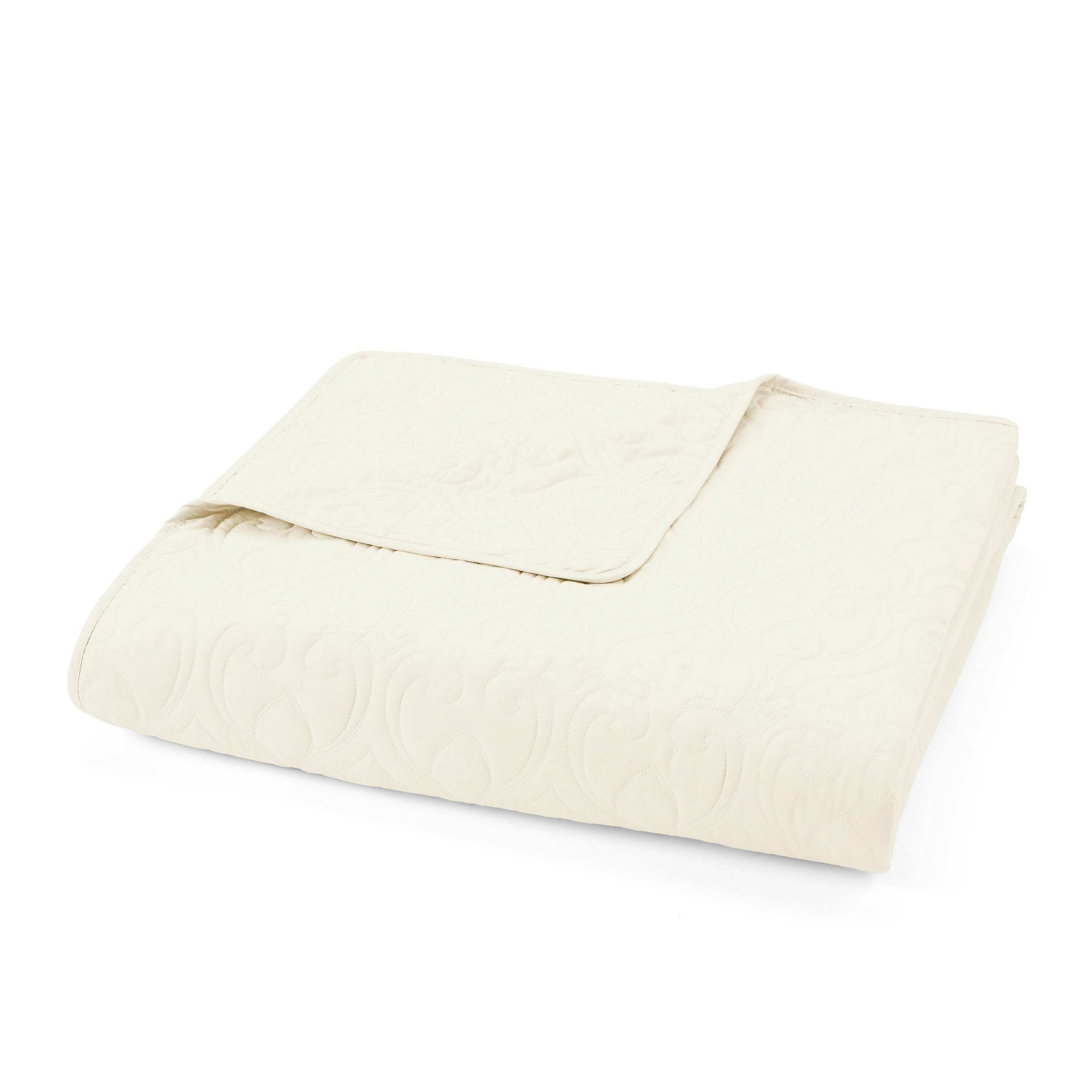 Damask Patterned 3-Piece Full/Queen Quilted Coverlet Set, Ivory, large
