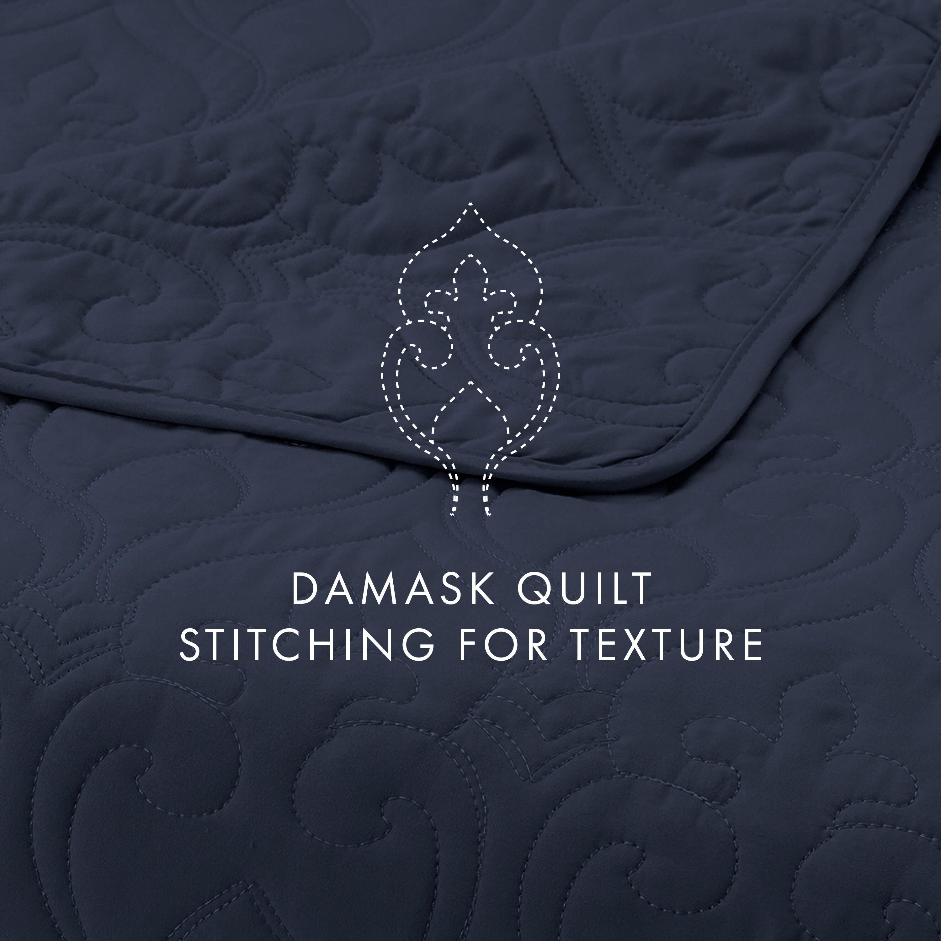 Damask Patterned 3-Piece Twin/Twin XL Quilted Coverlet Set, Navy, large