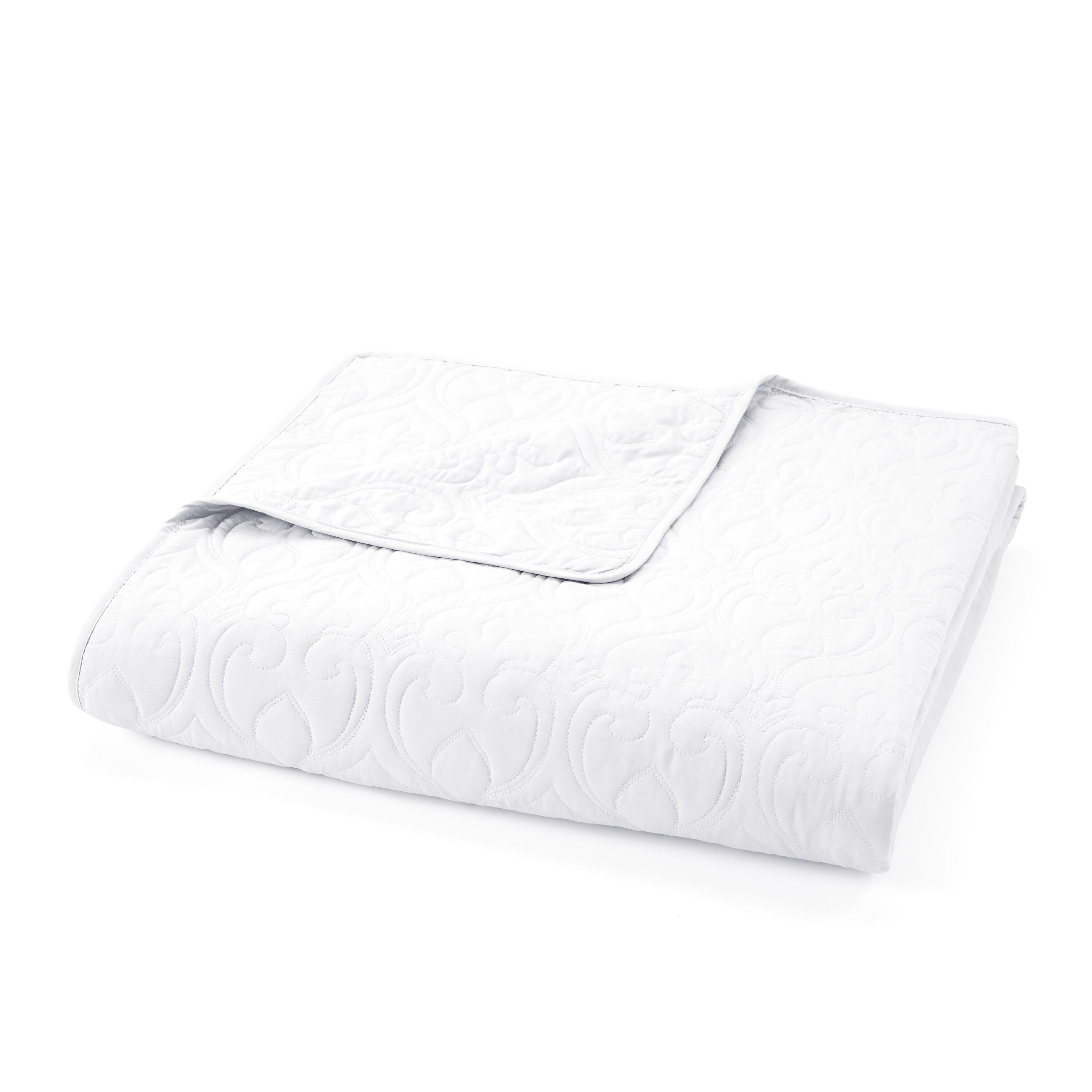 Damask Patterned 3-Piece Twin/Twin XL Quilted Coverlet Set, White, rollover