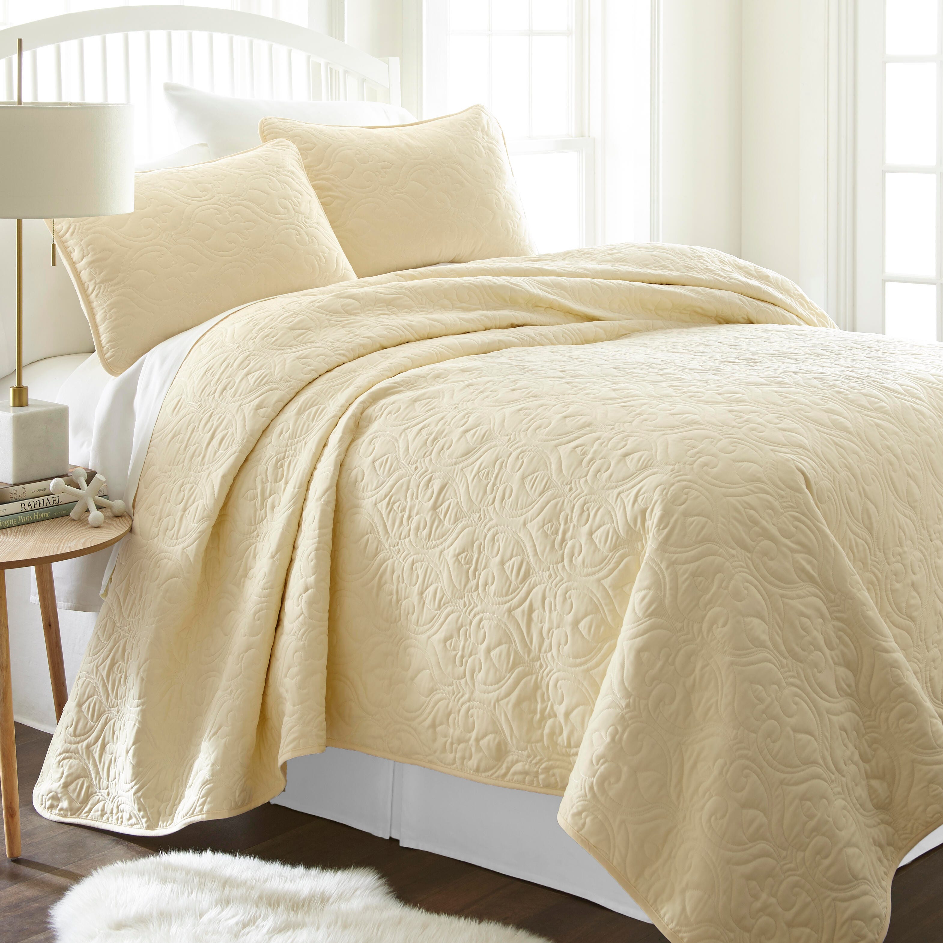 Damask Patterned 3-Piece Twin/Twin XL Quilted Coverlet Set, Yellow, large