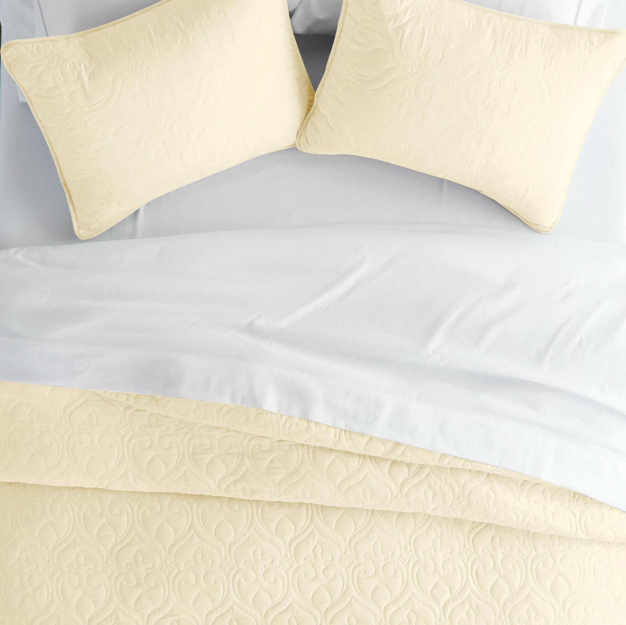 Damask Patterned 3-Piece Twin/Twin XL Quilted Coverlet Set, Yellow, large
