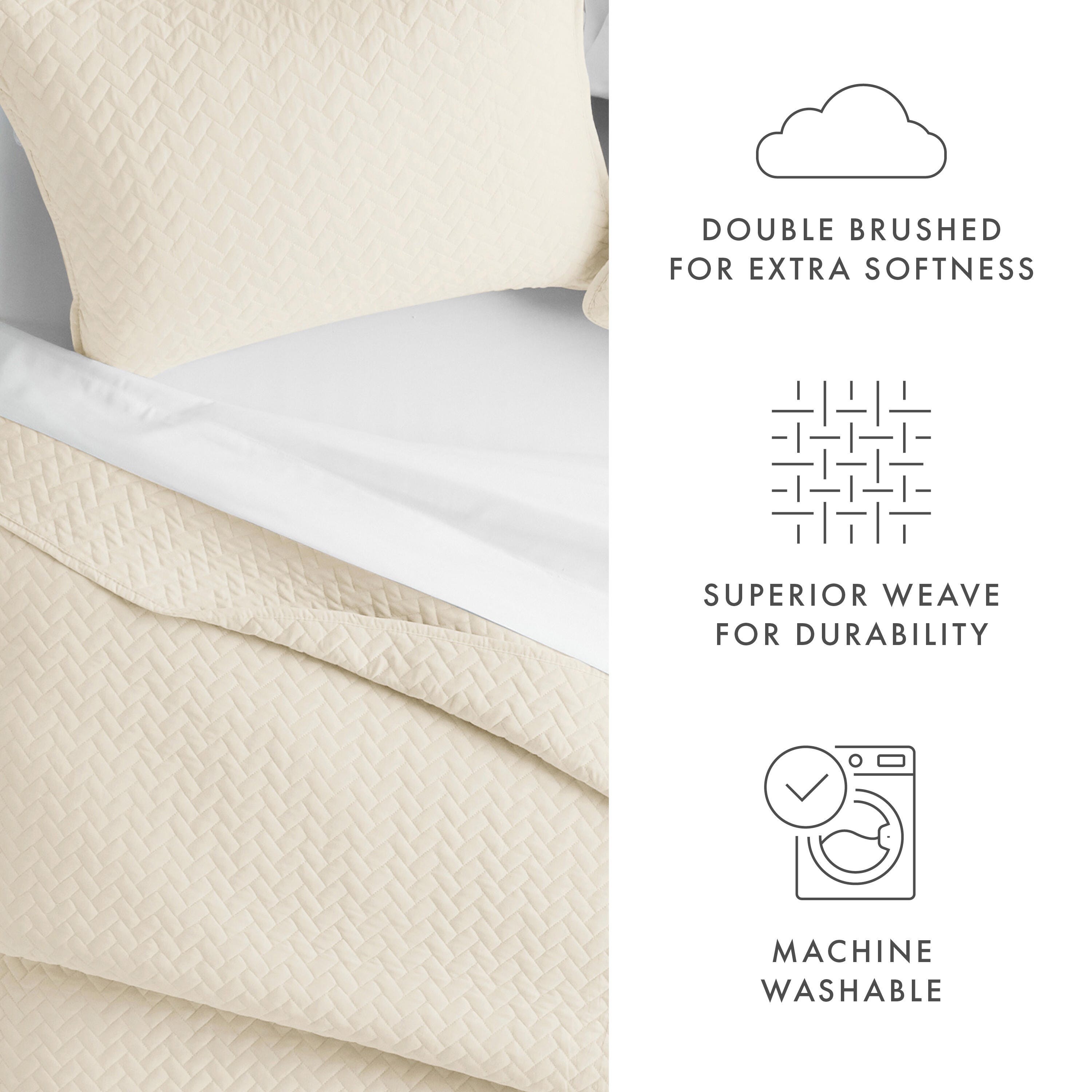 Herring Patterned 3-Piece King/California King Quilted Coverlet Set, Ivory, large