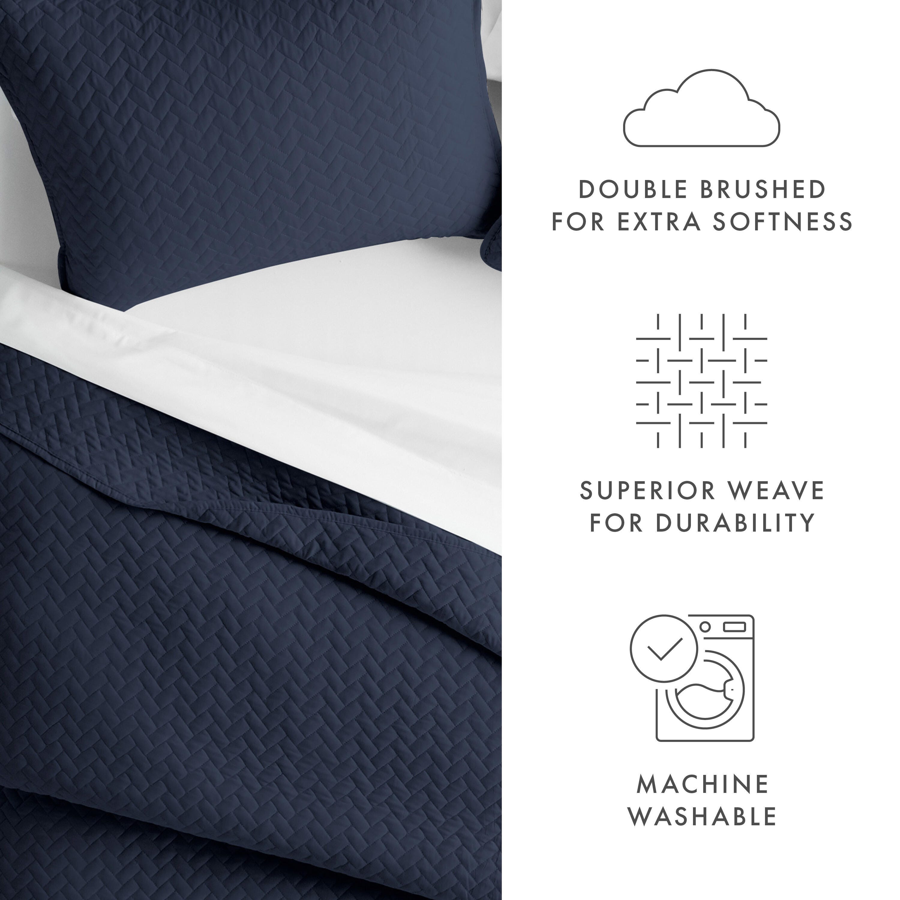 Herring Patterned 3-Piece King/California King Quilted Coverlet Set, Navy, large