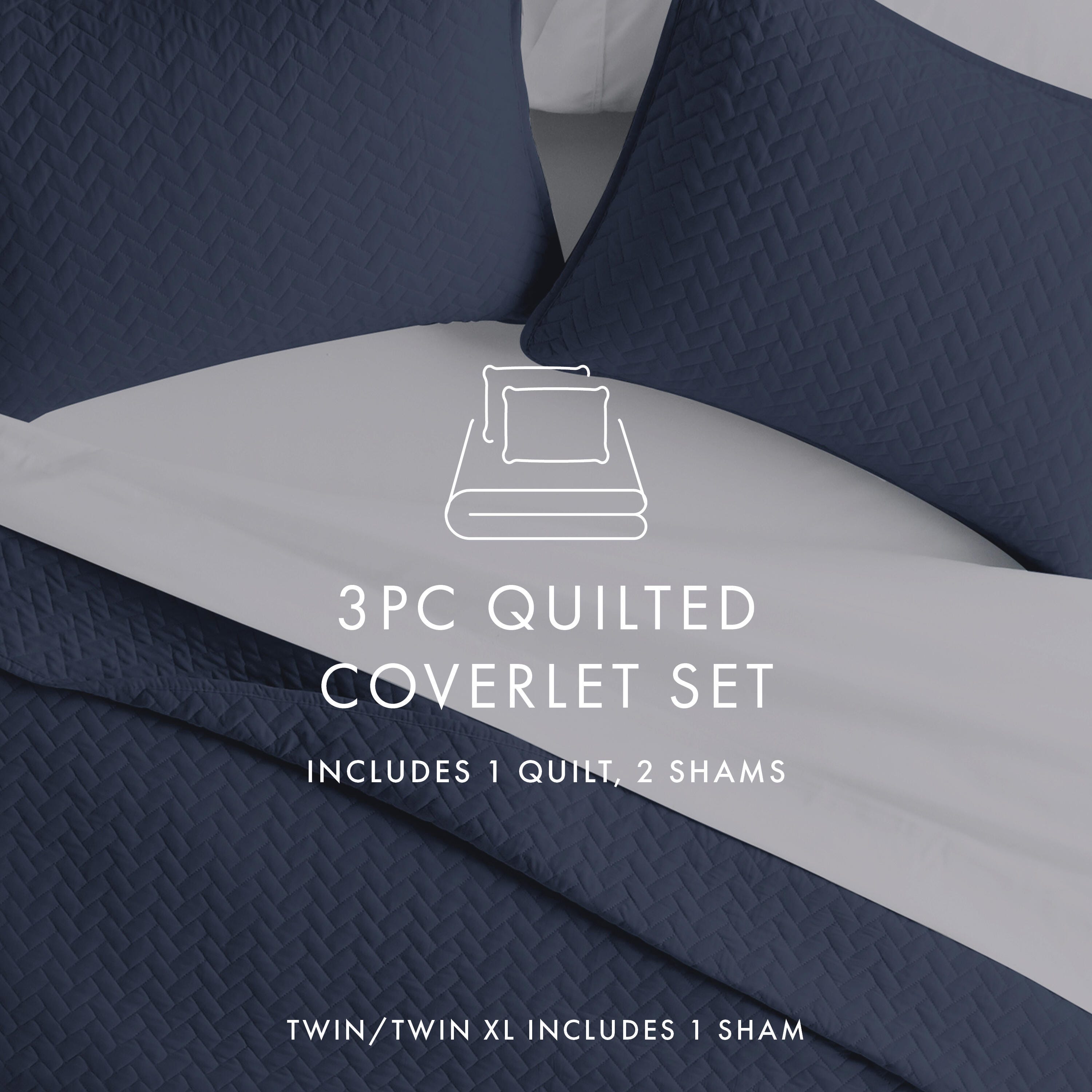 Herring Patterned 3-Piece King/California King Quilted Coverlet Set, Navy, large