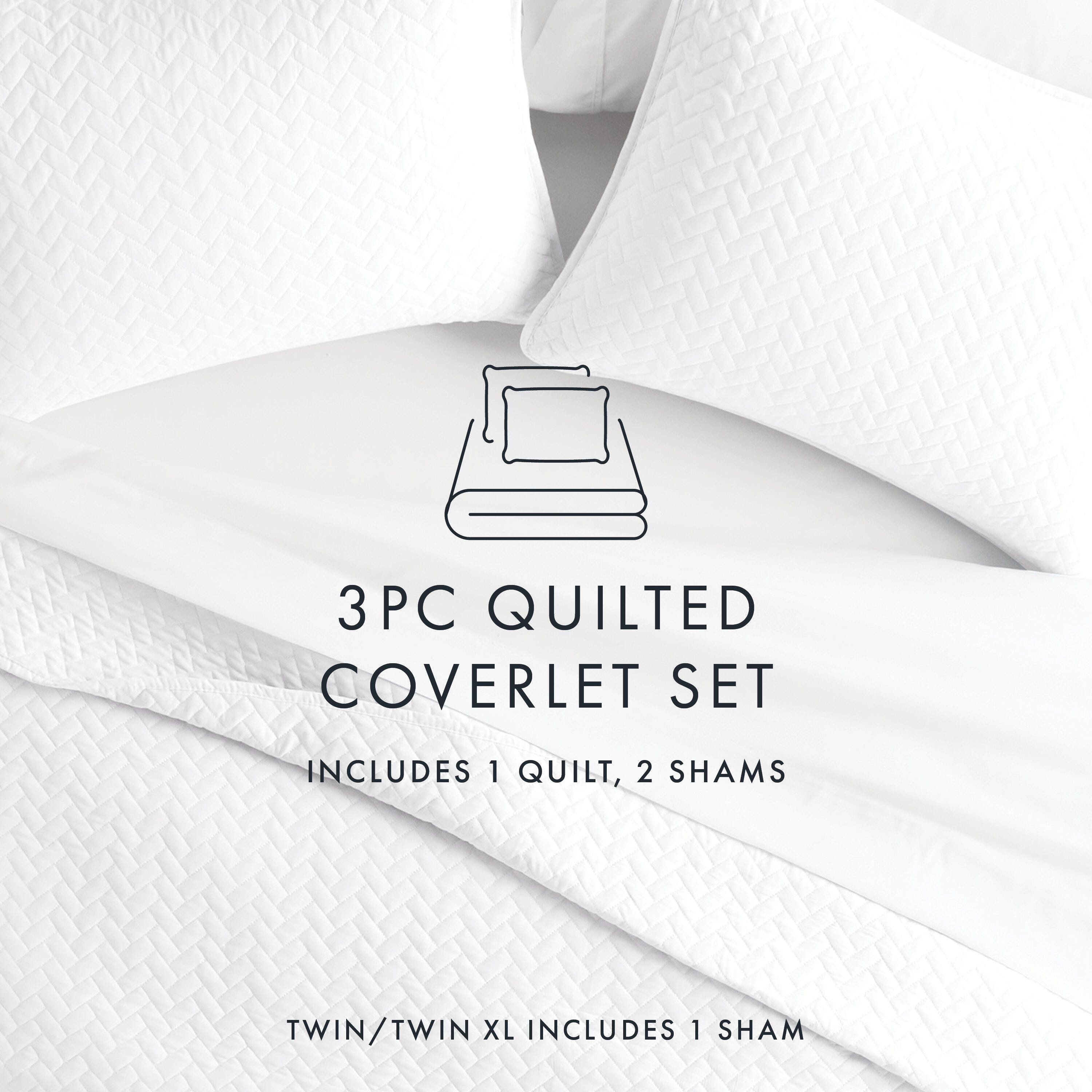 Herring Patterned 3-Piece King/California King Quilted Coverlet Set, White, large