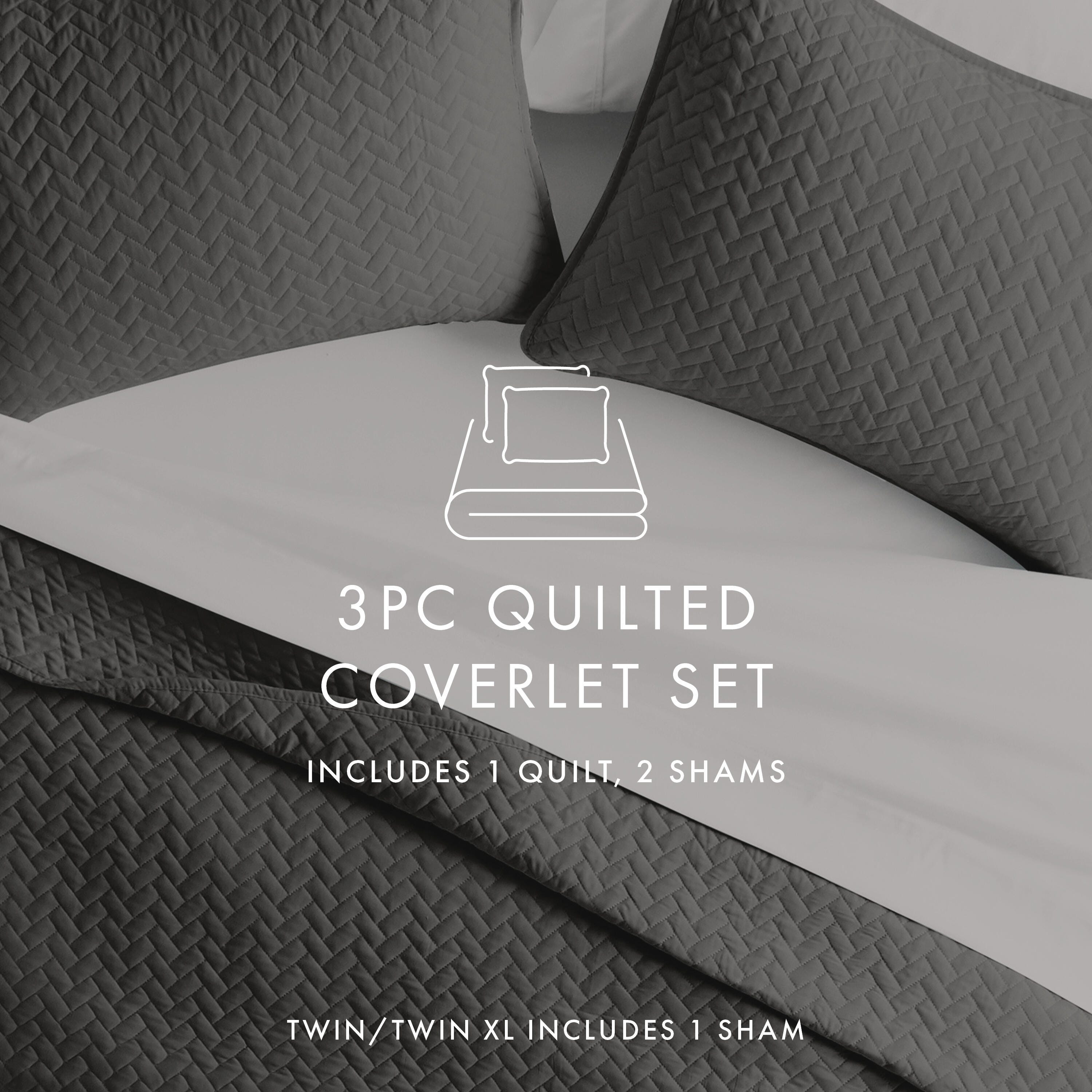 Herring Patterned 3-Piece Full/Queen Quilted Coverlet Set, Gray, large