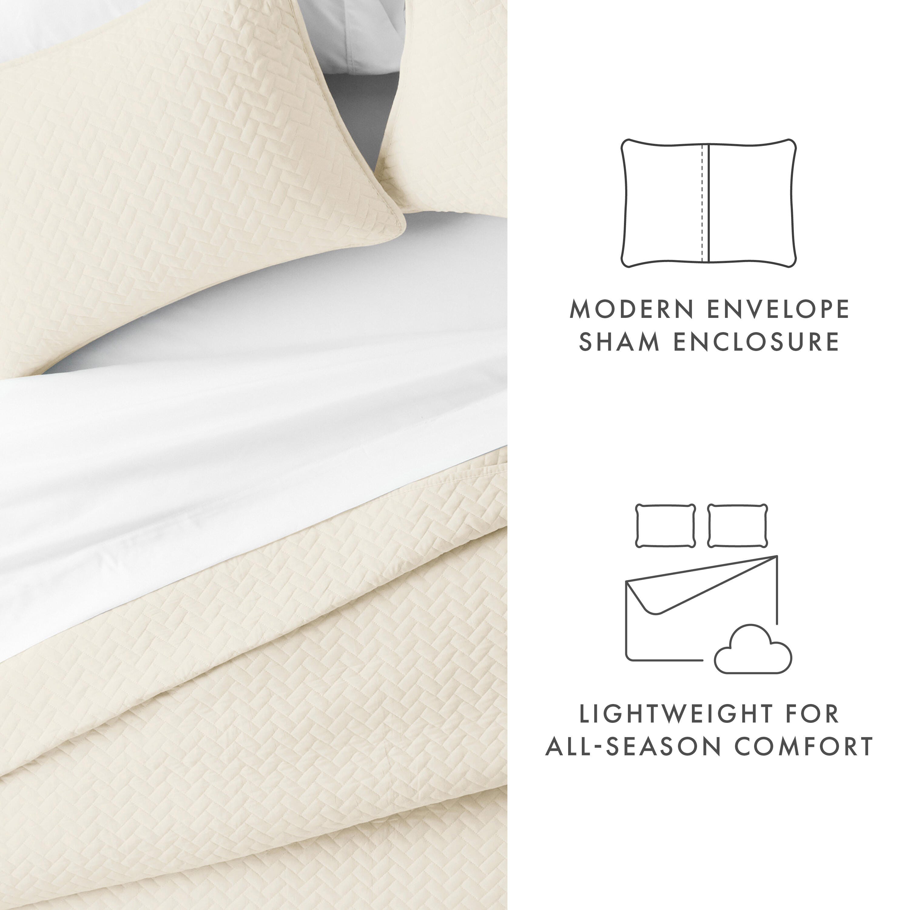 Herring Patterned 3-Piece Full/Queen Quilted Coverlet Set, Ivory, large