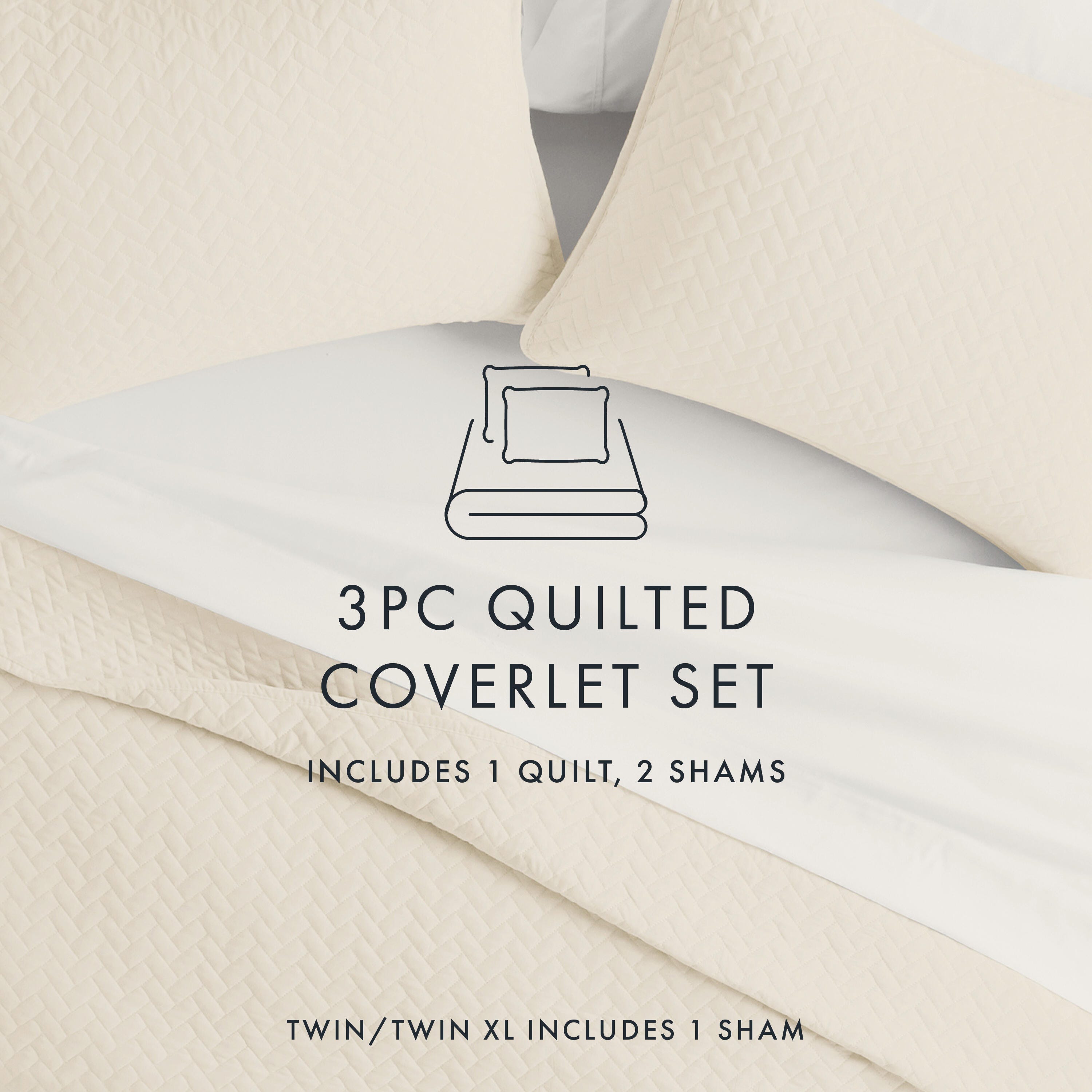 Herring Patterned 3-Piece Full/Queen Quilted Coverlet Set, Ivory, large