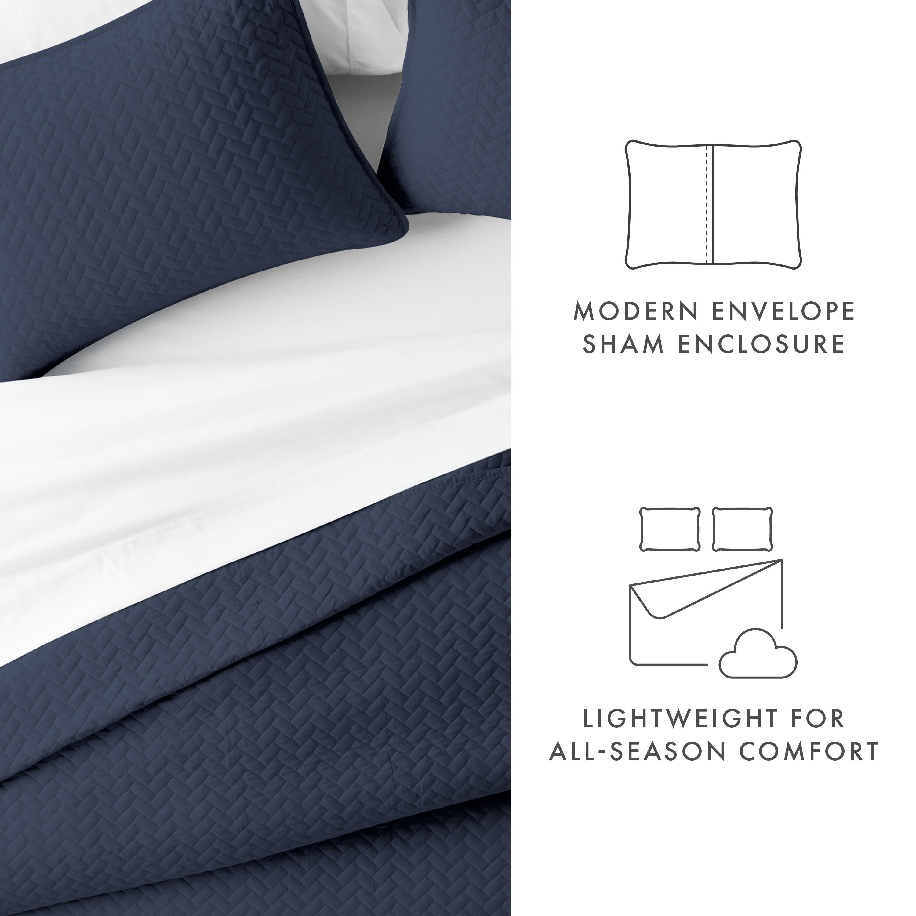Herring Patterned 3-Piece Full/Queen Quilted Coverlet Set, Navy, large