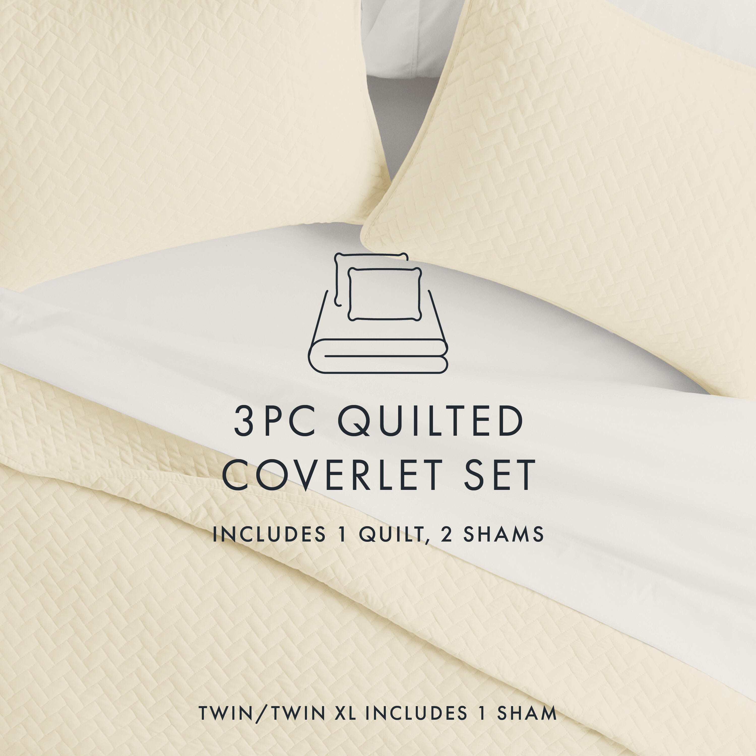 Herring Patterned 3-Piece Full/Queen Quilted Coverlet Set, Yellow, large