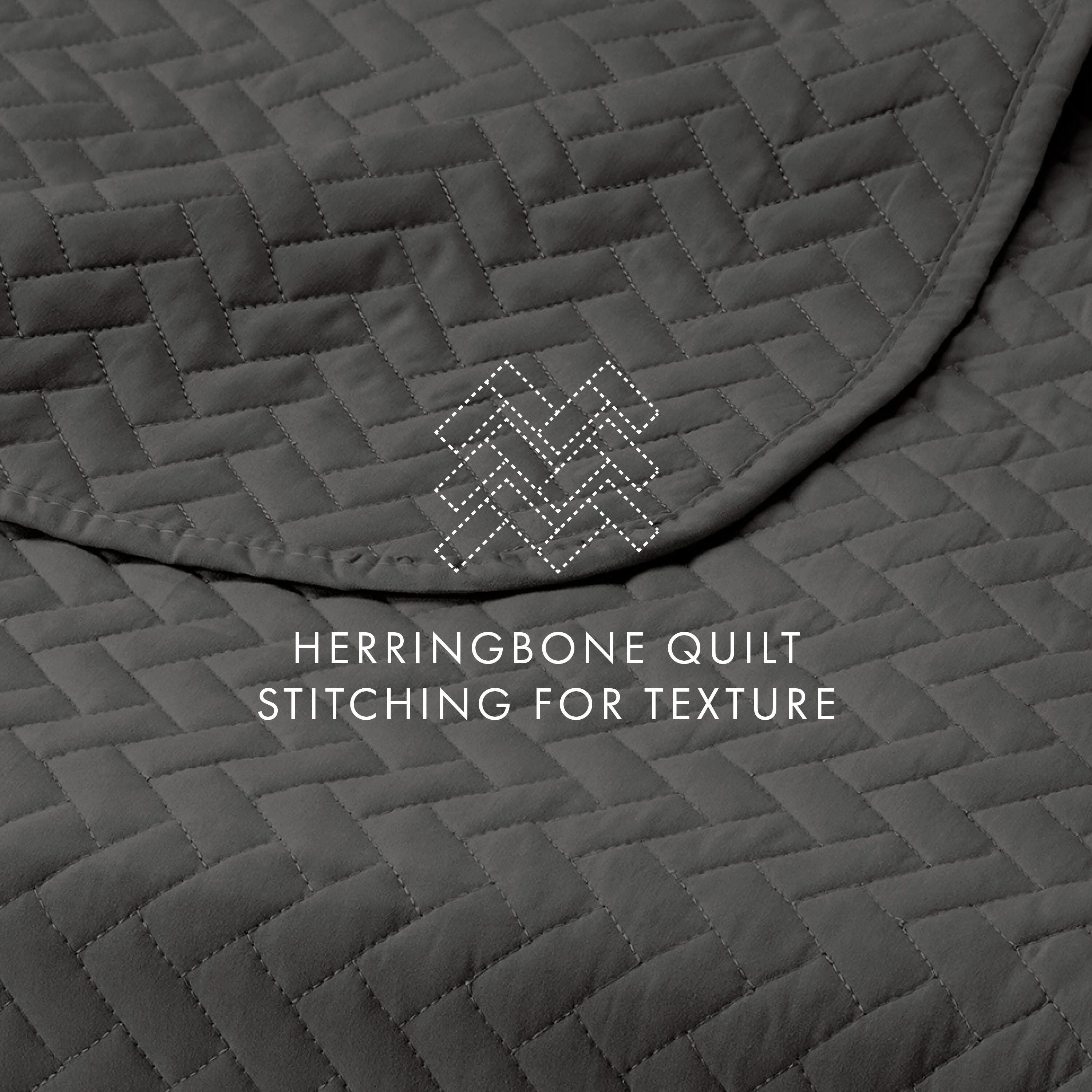 Herring Patterned 3-Piece Twin/Twin XL Quilted Coverlet Set, Gray, large