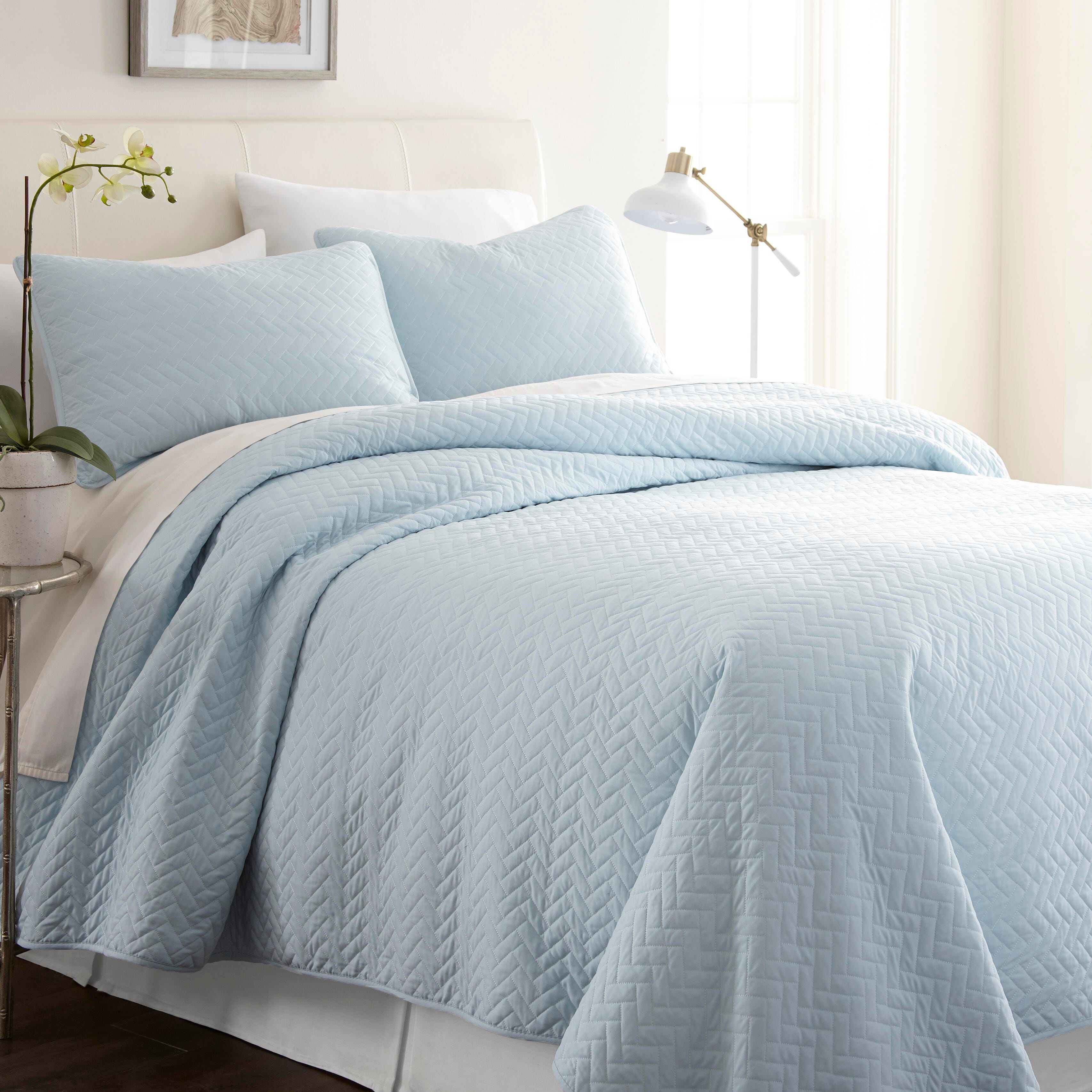 Herring Patterned 3-Piece Twin/Twin XL Quilted Coverlet Set, Pale Blue, large