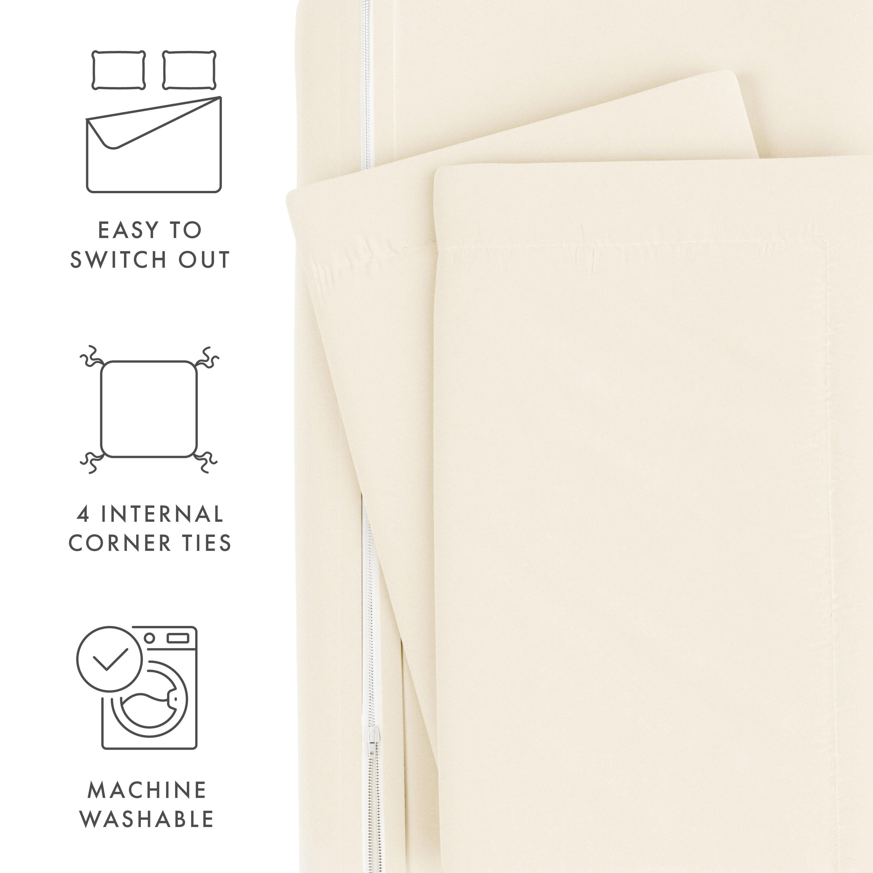 Three Piece King/California King Duvet Cover Set, Ivory, large