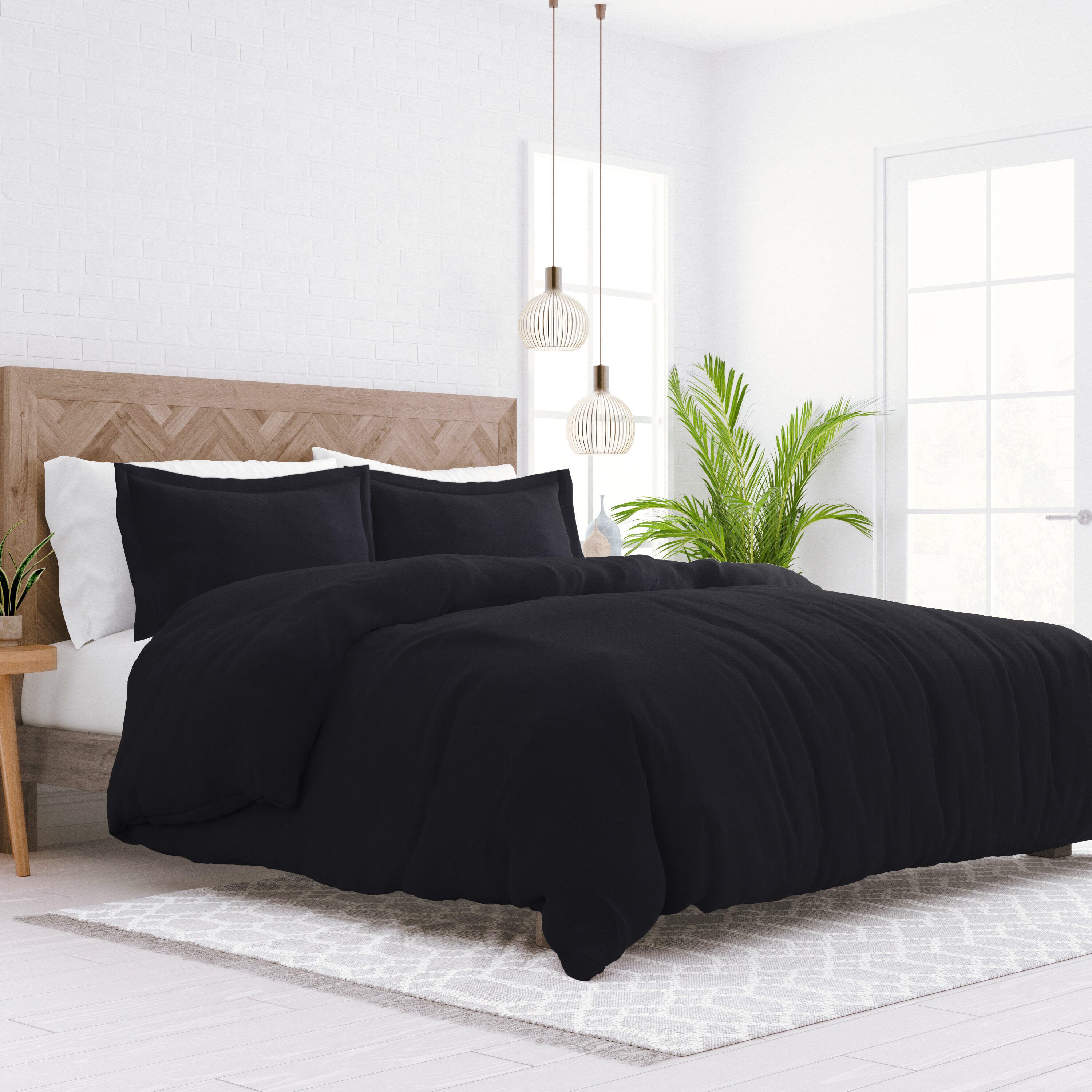 Three Piece Full/Queen Duvet Cover Set, Black, large