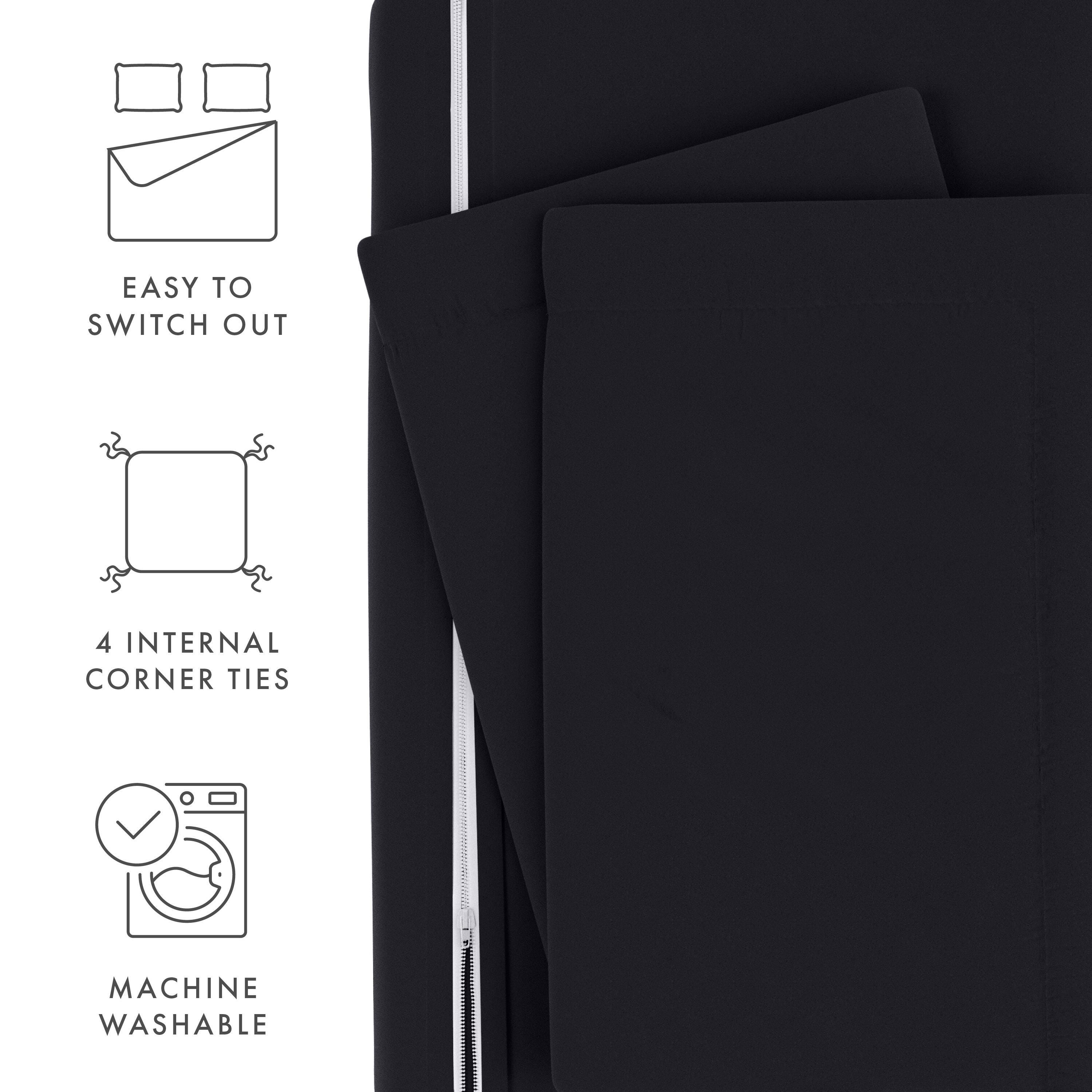Three Piece Full/Queen Duvet Cover Set, Black, large