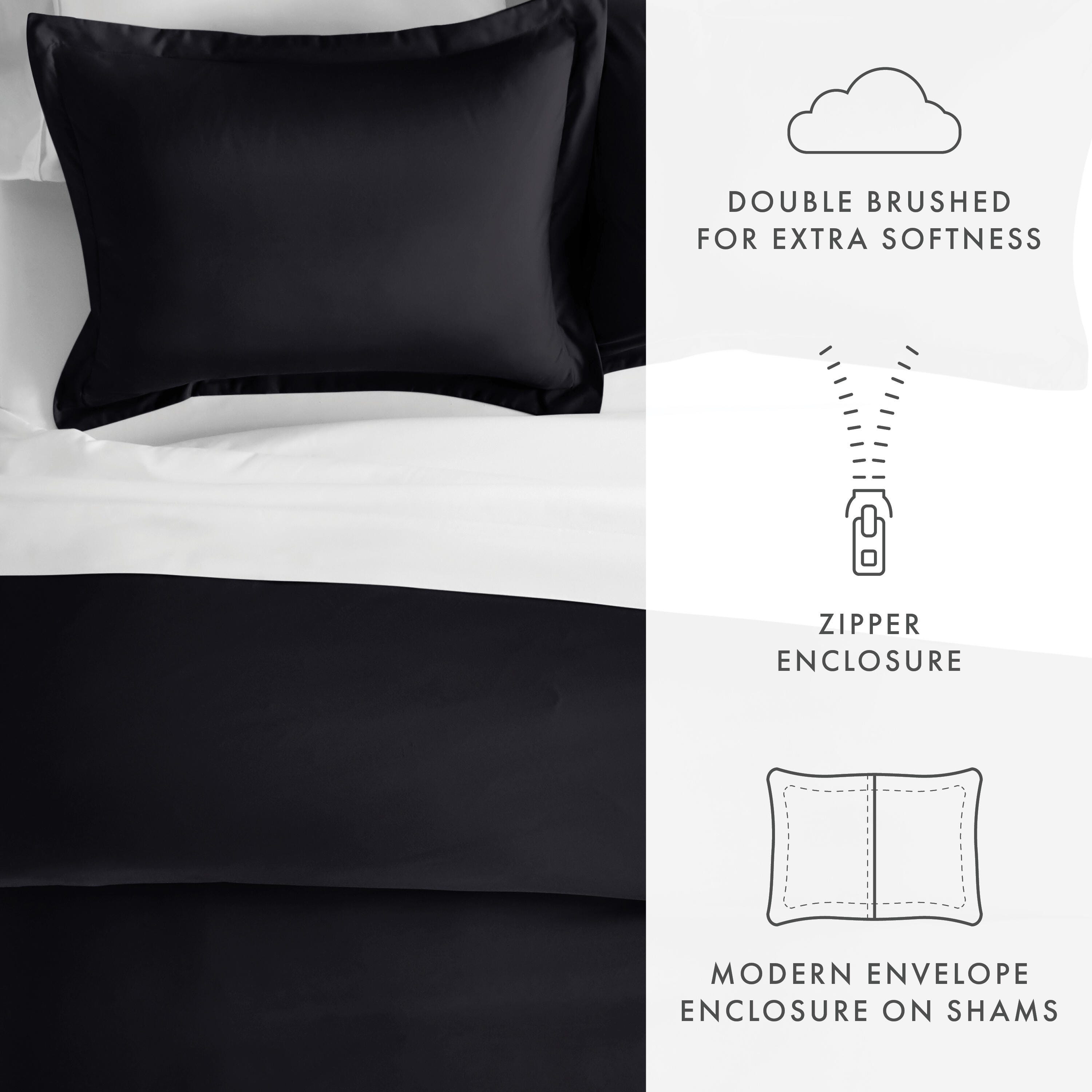 Three Piece Full/Queen Duvet Cover Set, Black, large