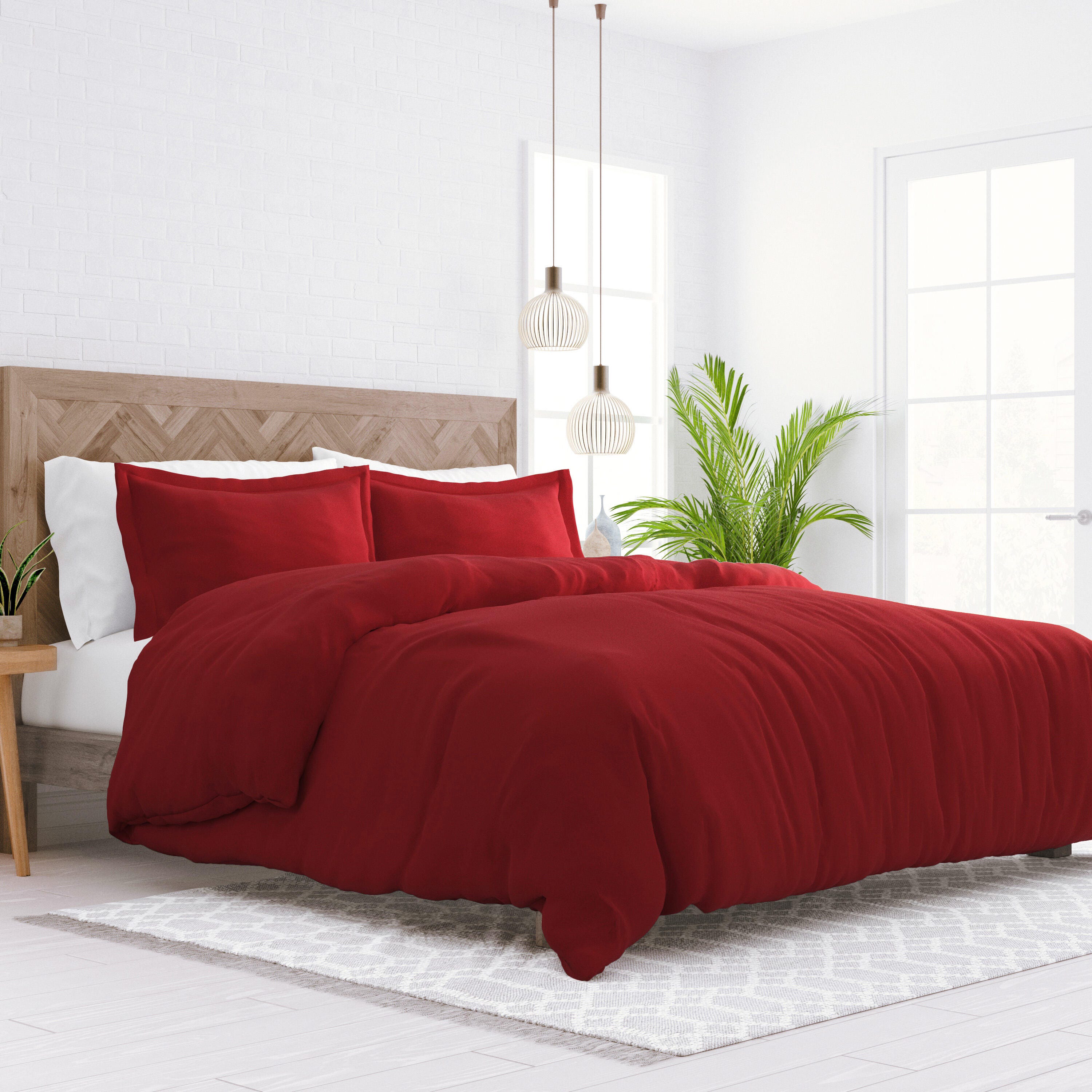 Three Piece Full/Queen Duvet Cover Set, Burgundy, large