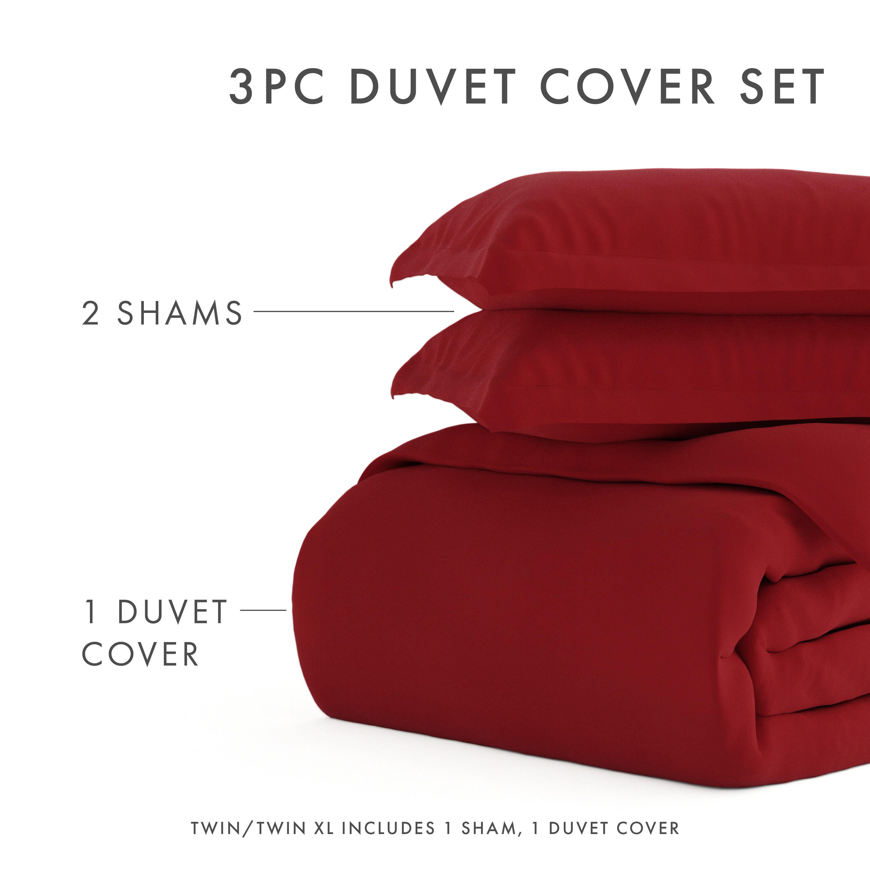 Three Piece Full/Queen Duvet Cover Set, Burgundy, large