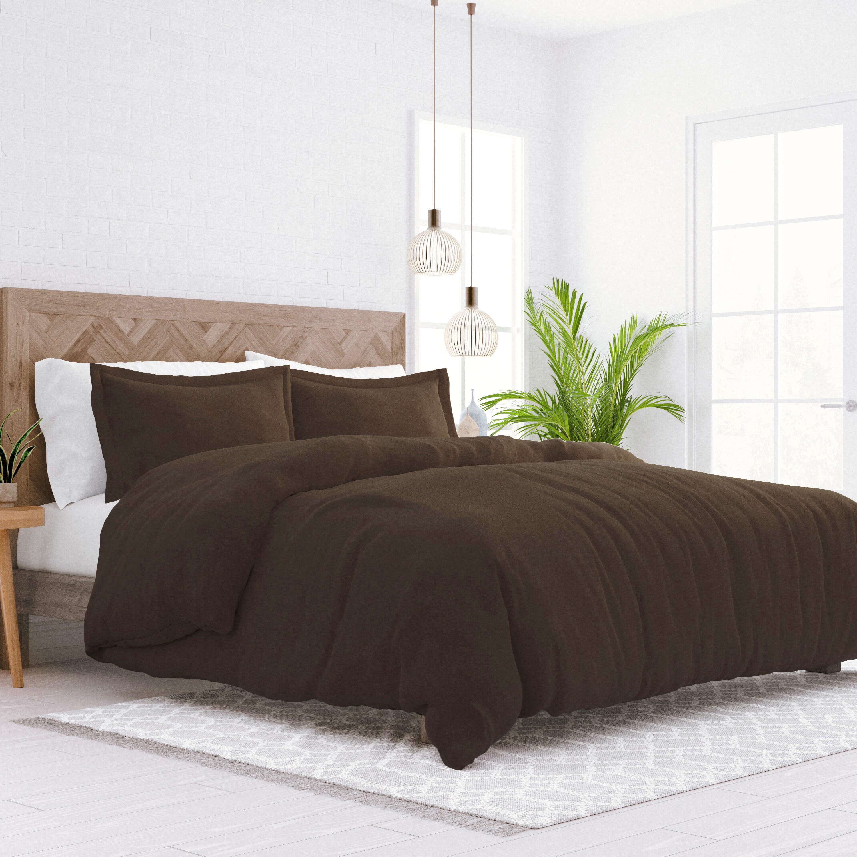 Three Piece Full/Queen Duvet Cover Set, Chocolate, large