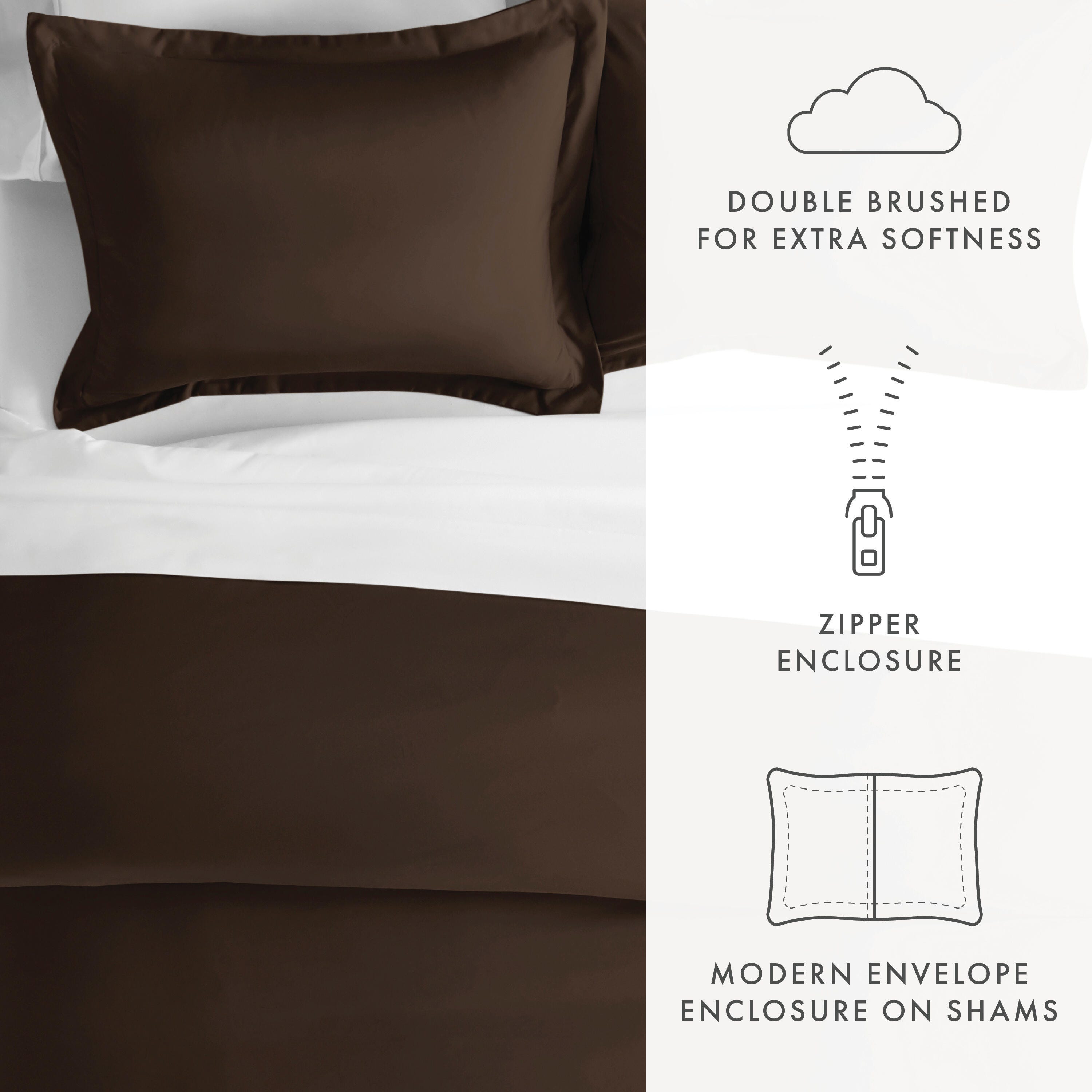 Three Piece Full/Queen Duvet Cover Set, Chocolate, large