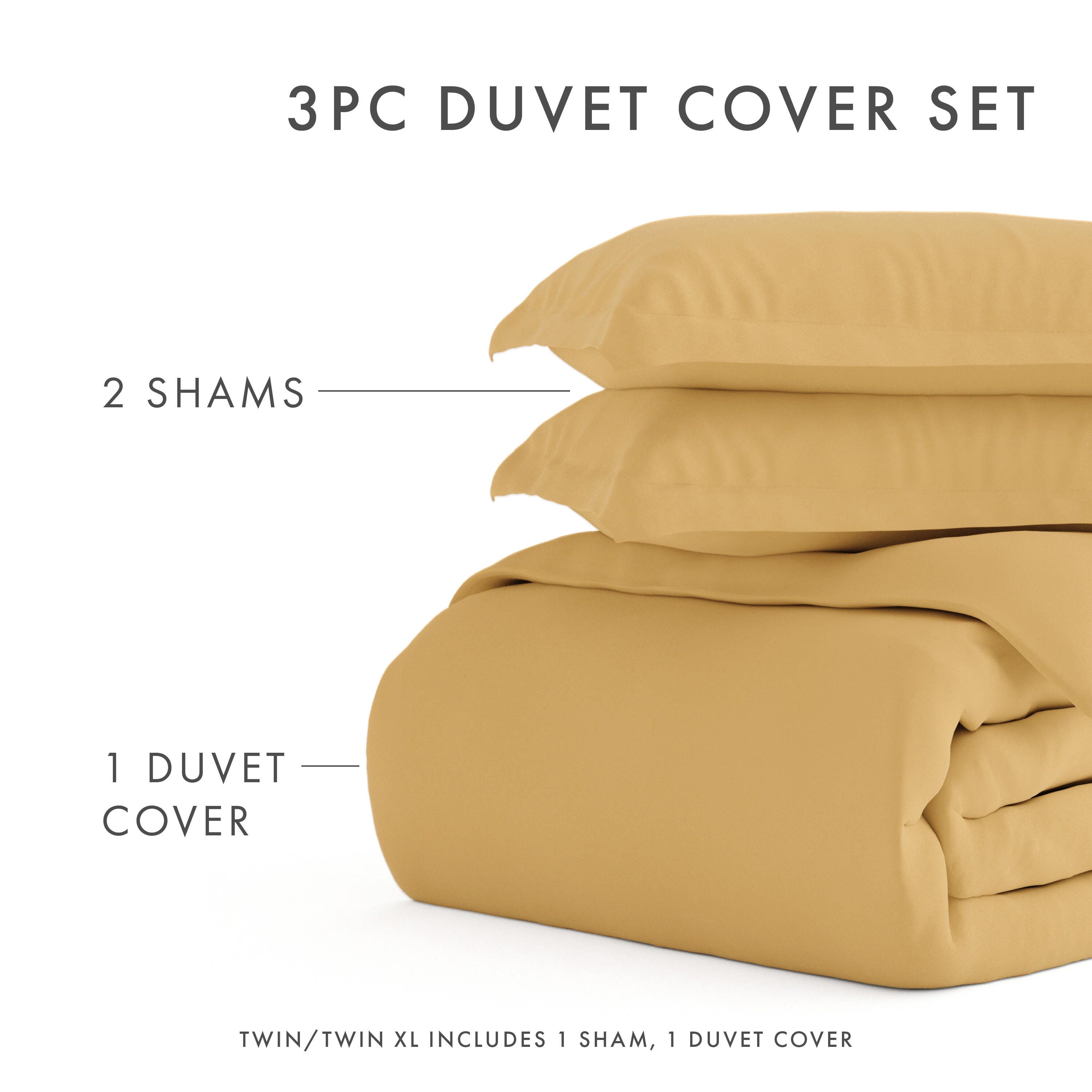 Three Piece Full/Queen Duvet Cover Set, Gold, large