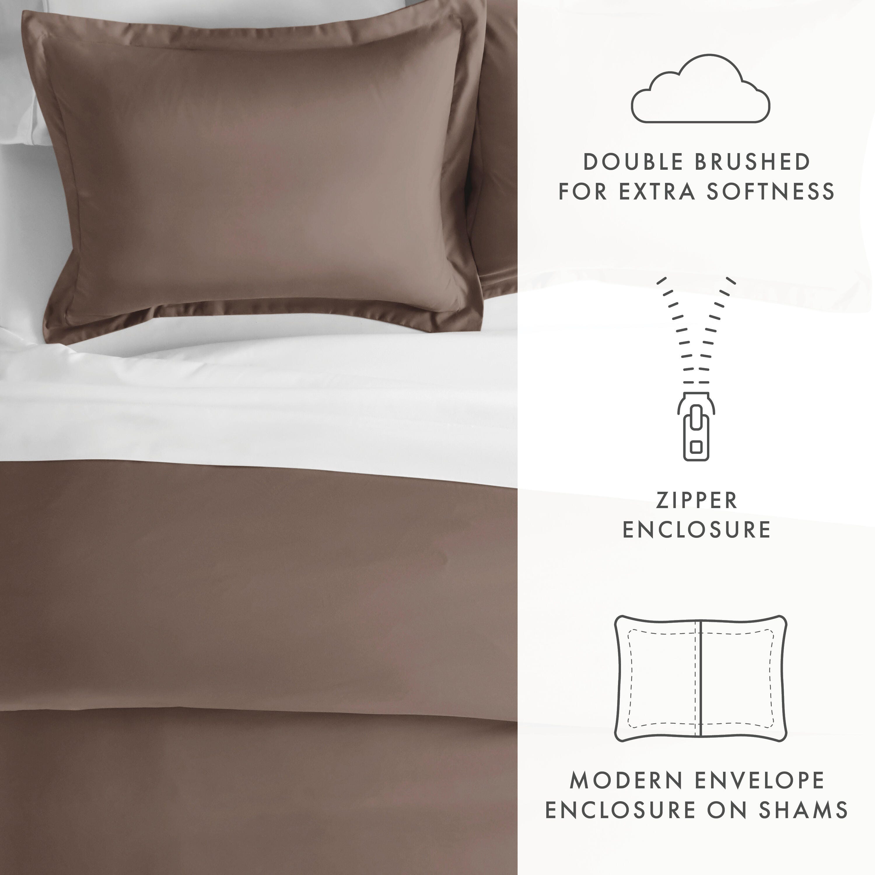 Three Piece Full/Queen Duvet Cover Set, Taupe, large