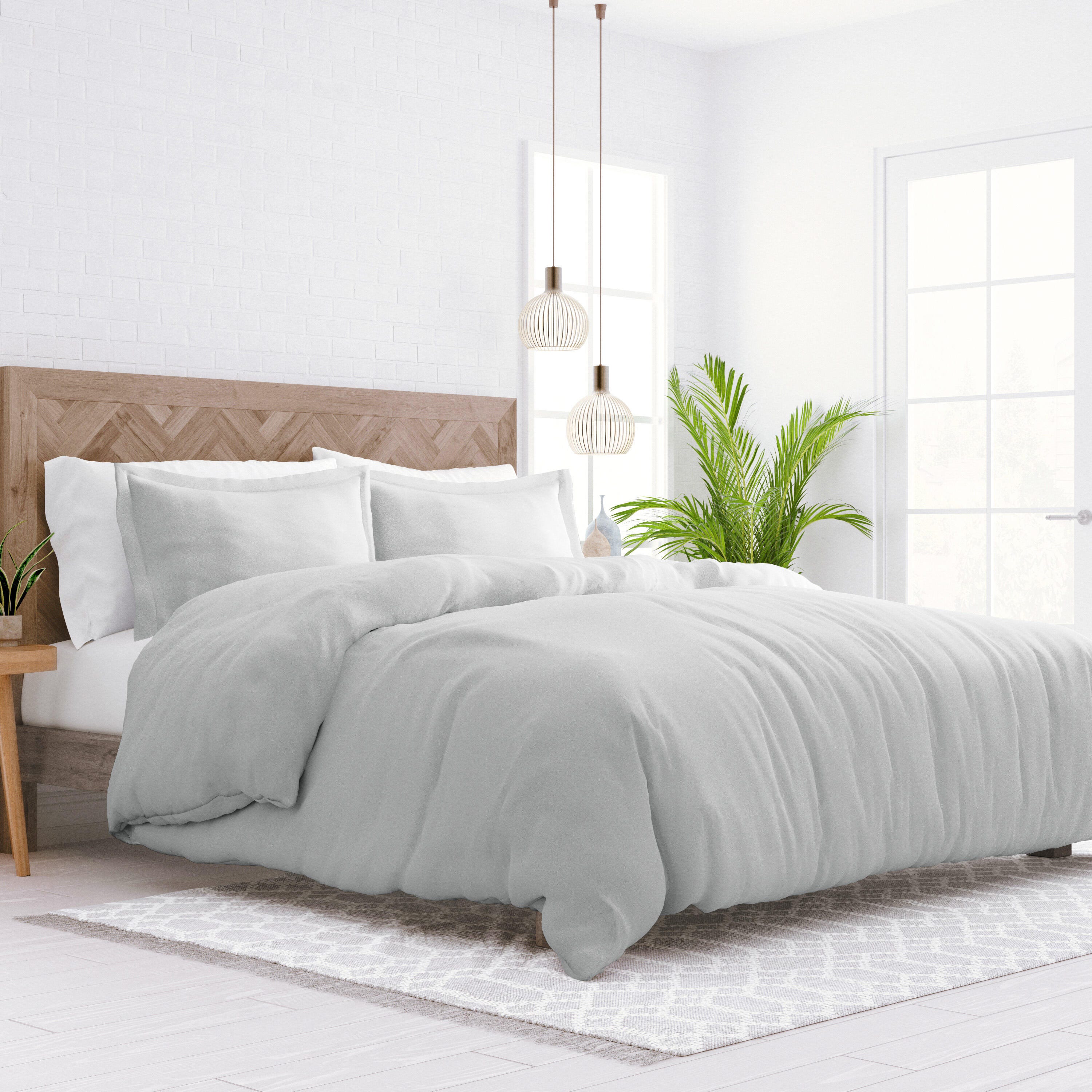 Three Piece Twin/Twin XL Duvet Cover Set, Light Gray, large