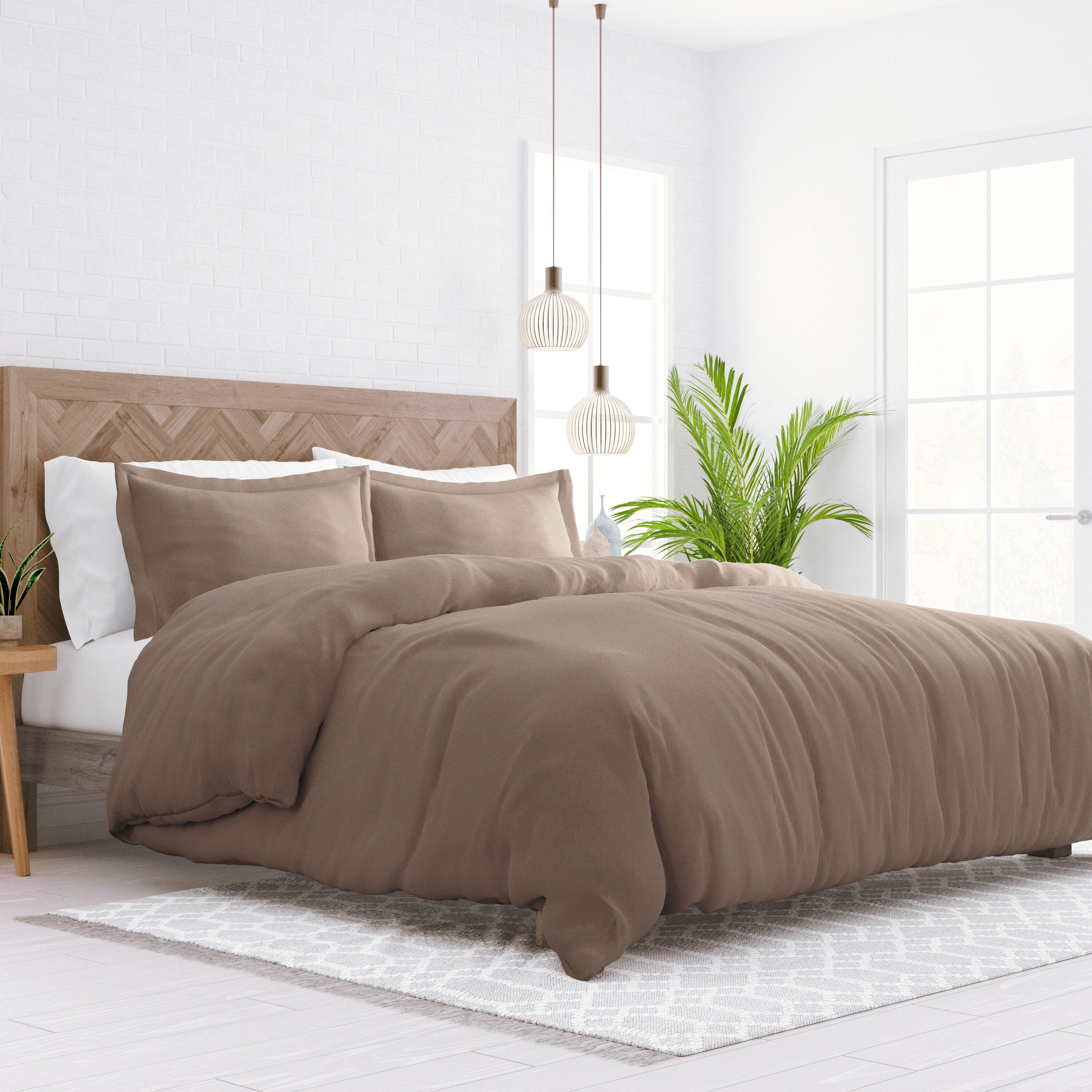 Three Piece Twin/Twin XL Duvet Cover Set, Taupe, large
