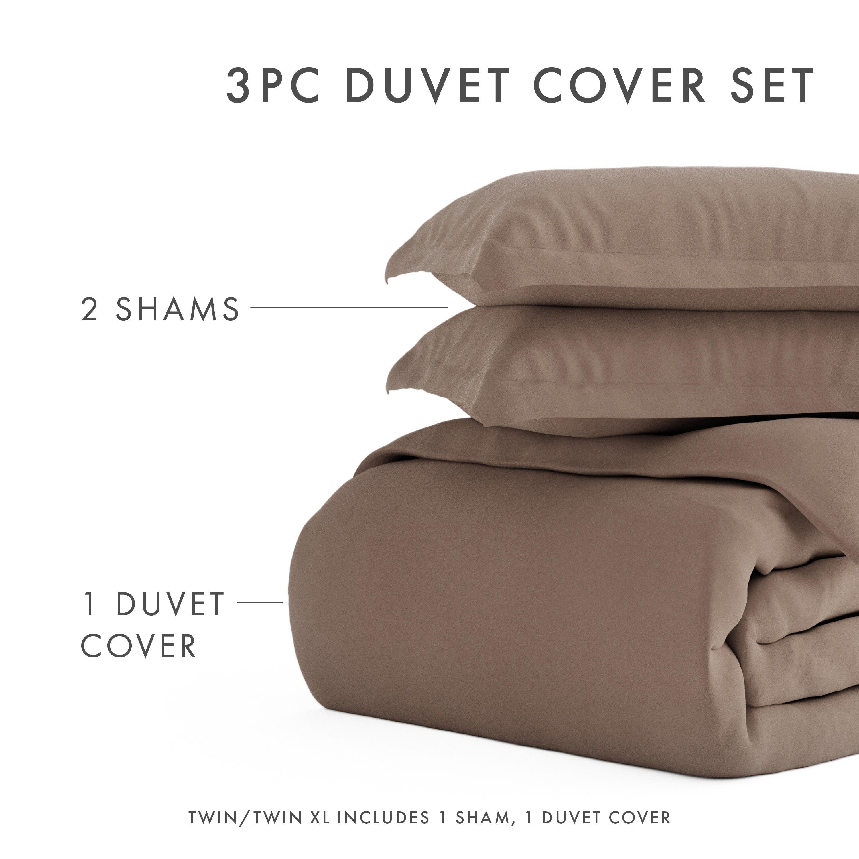 Three Piece Twin/Twin XL Duvet Cover Set, Taupe, large