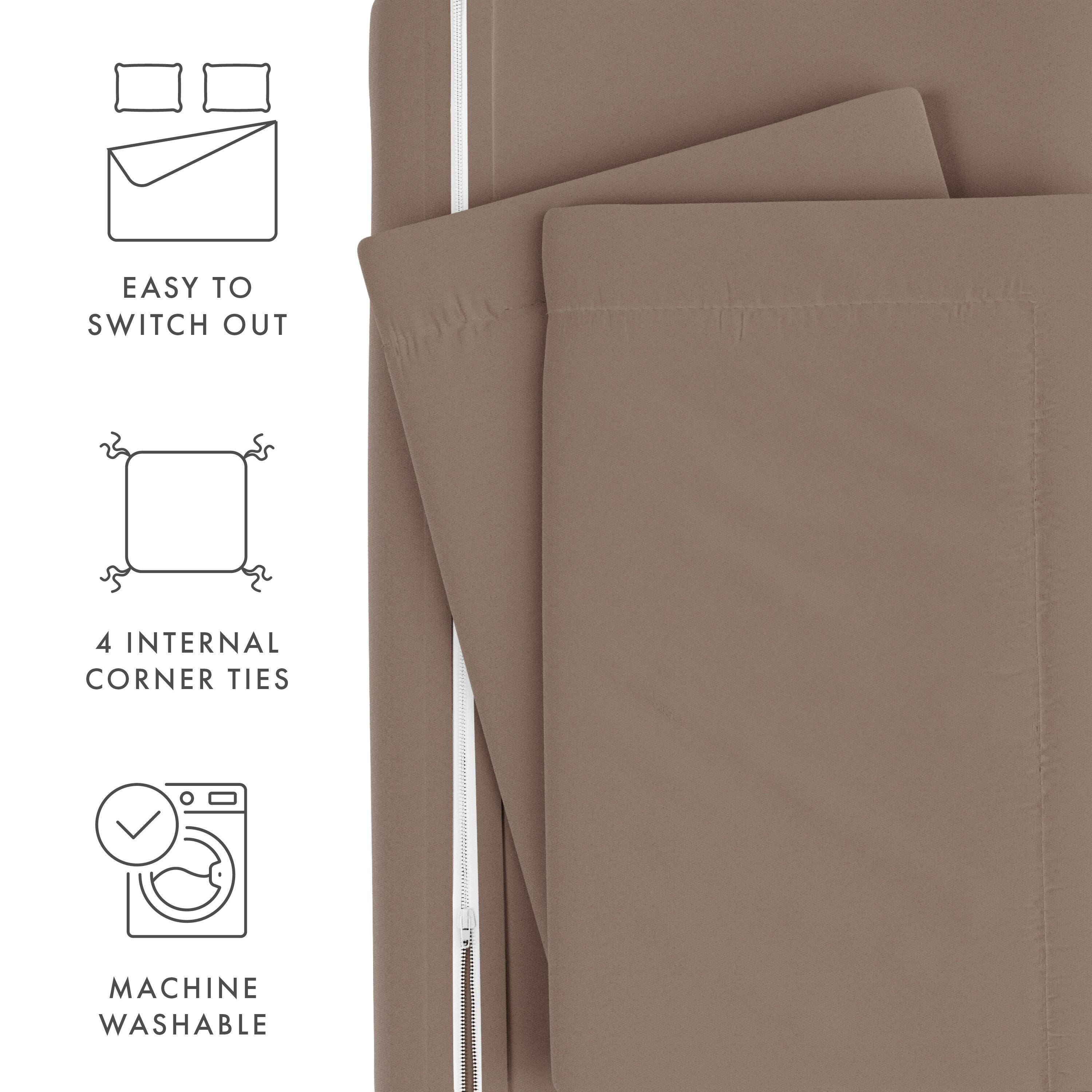 Three Piece Twin/Twin XL Duvet Cover Set, Taupe, large