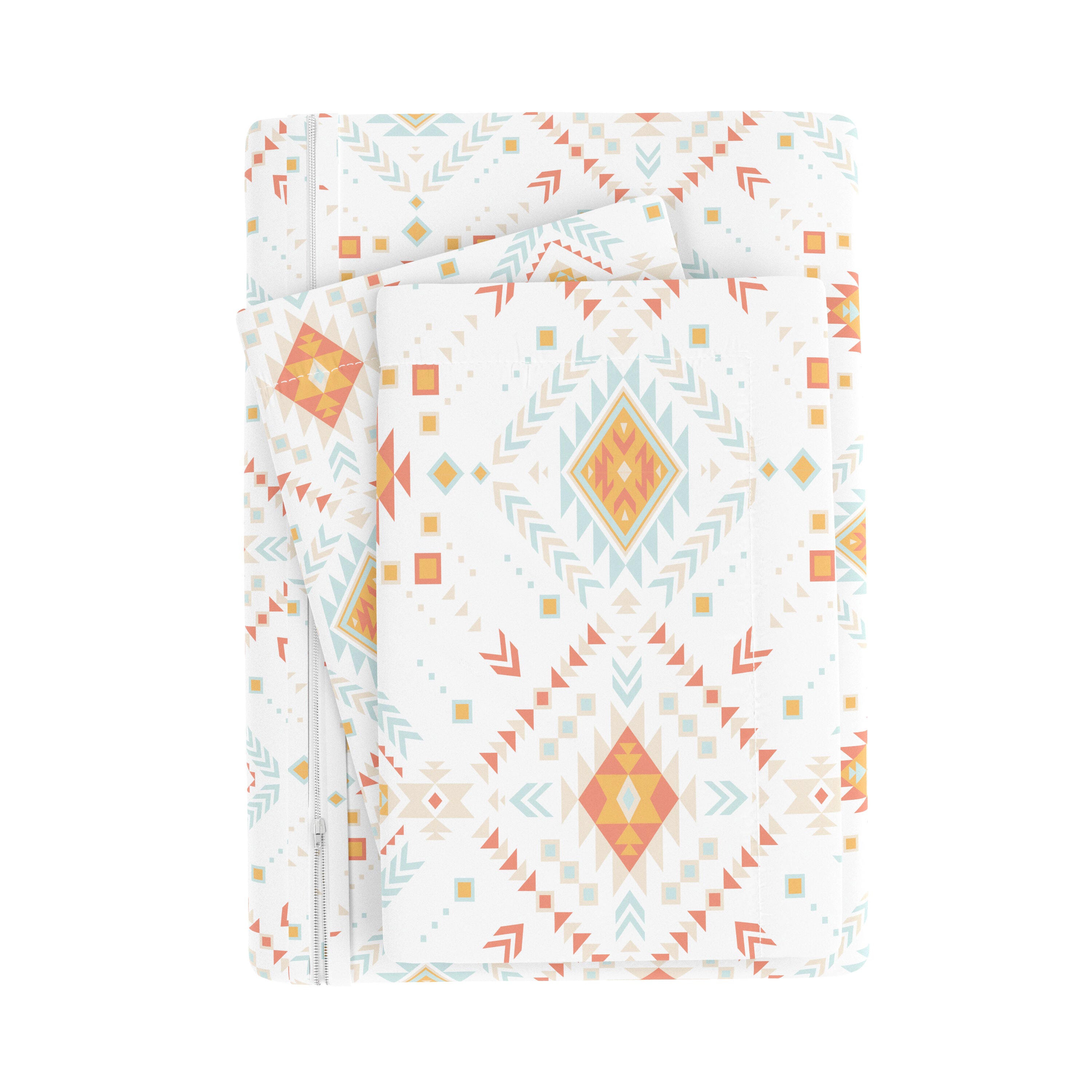 Aztec Patterned 3-Piece Full/Queen Duvet Cover Set, Coral, large