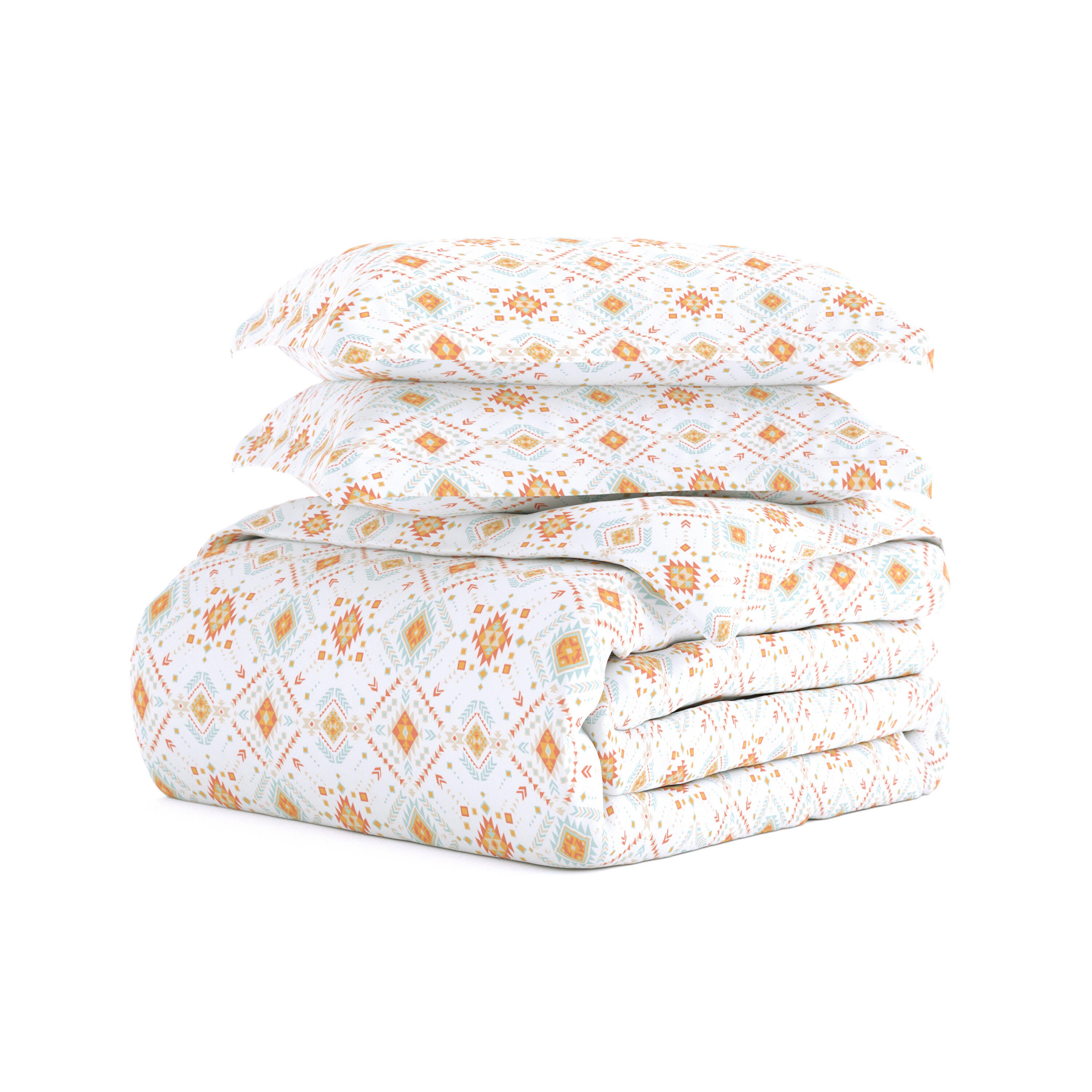 Aztec Patterned 3-Piece King/California King Duvet Cover Set, Coral, rollover