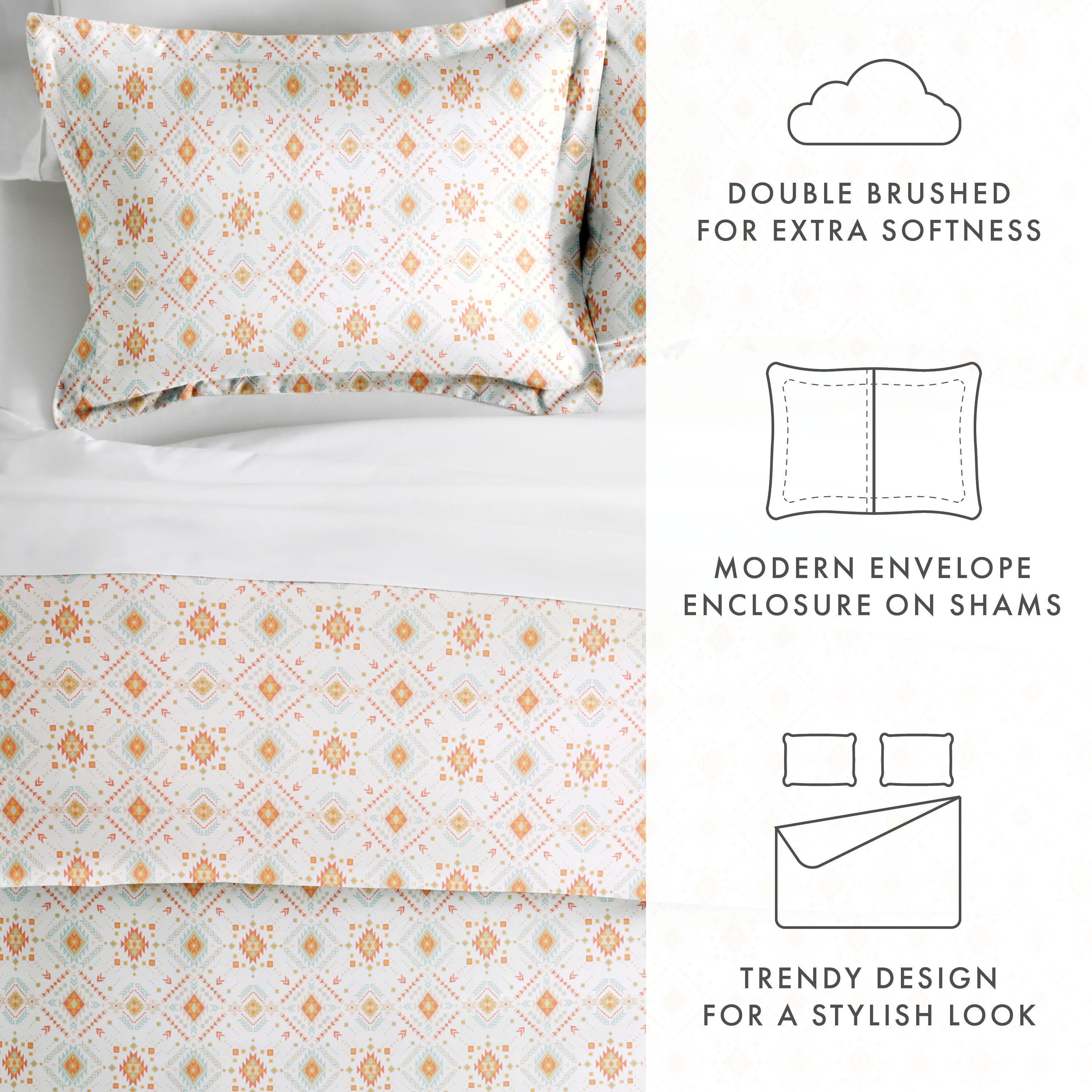 Aztec Patterned 3-Piece King/California King Duvet Cover Set, Coral, large