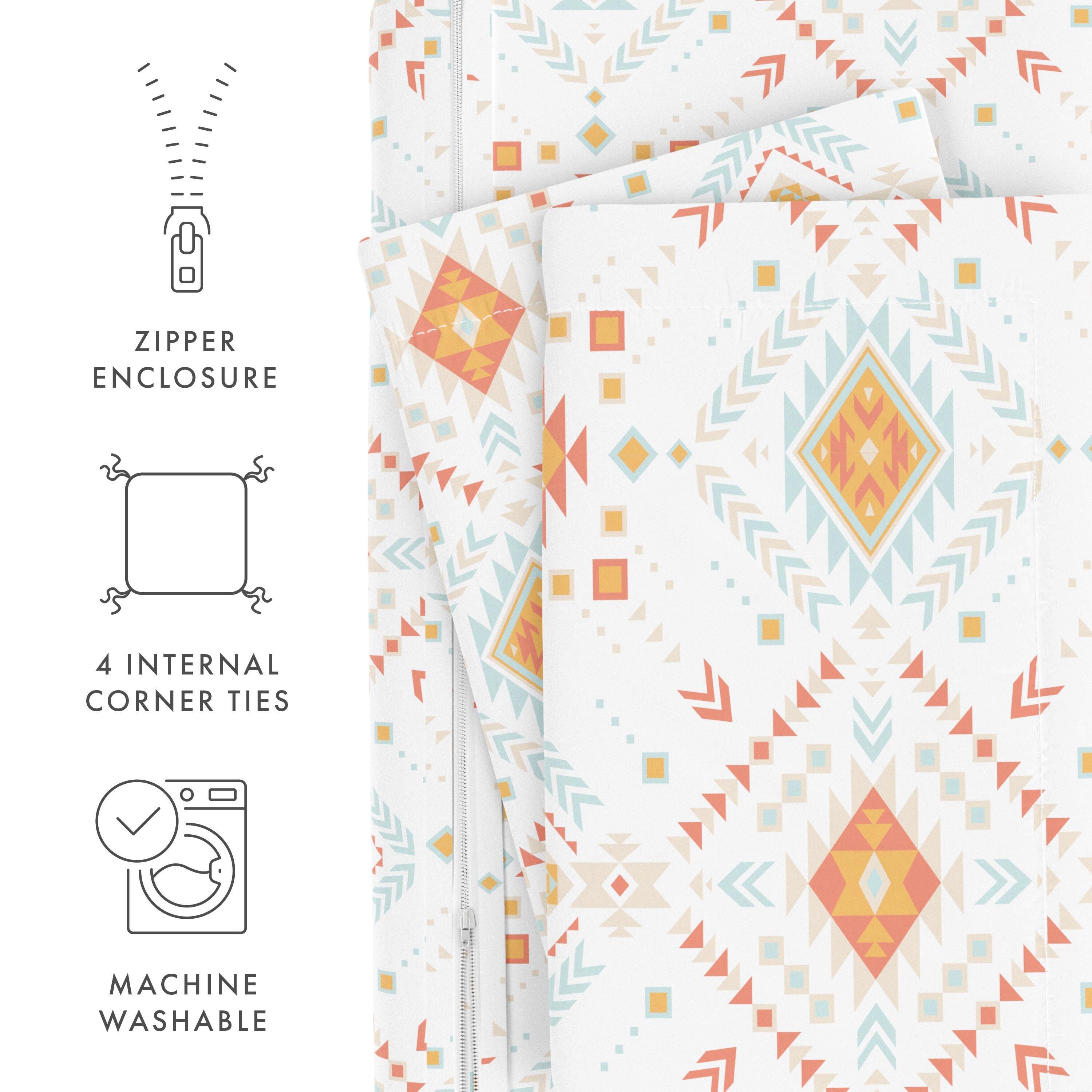 Aztec Patterned 3-Piece King/California King Duvet Cover Set, Coral, large