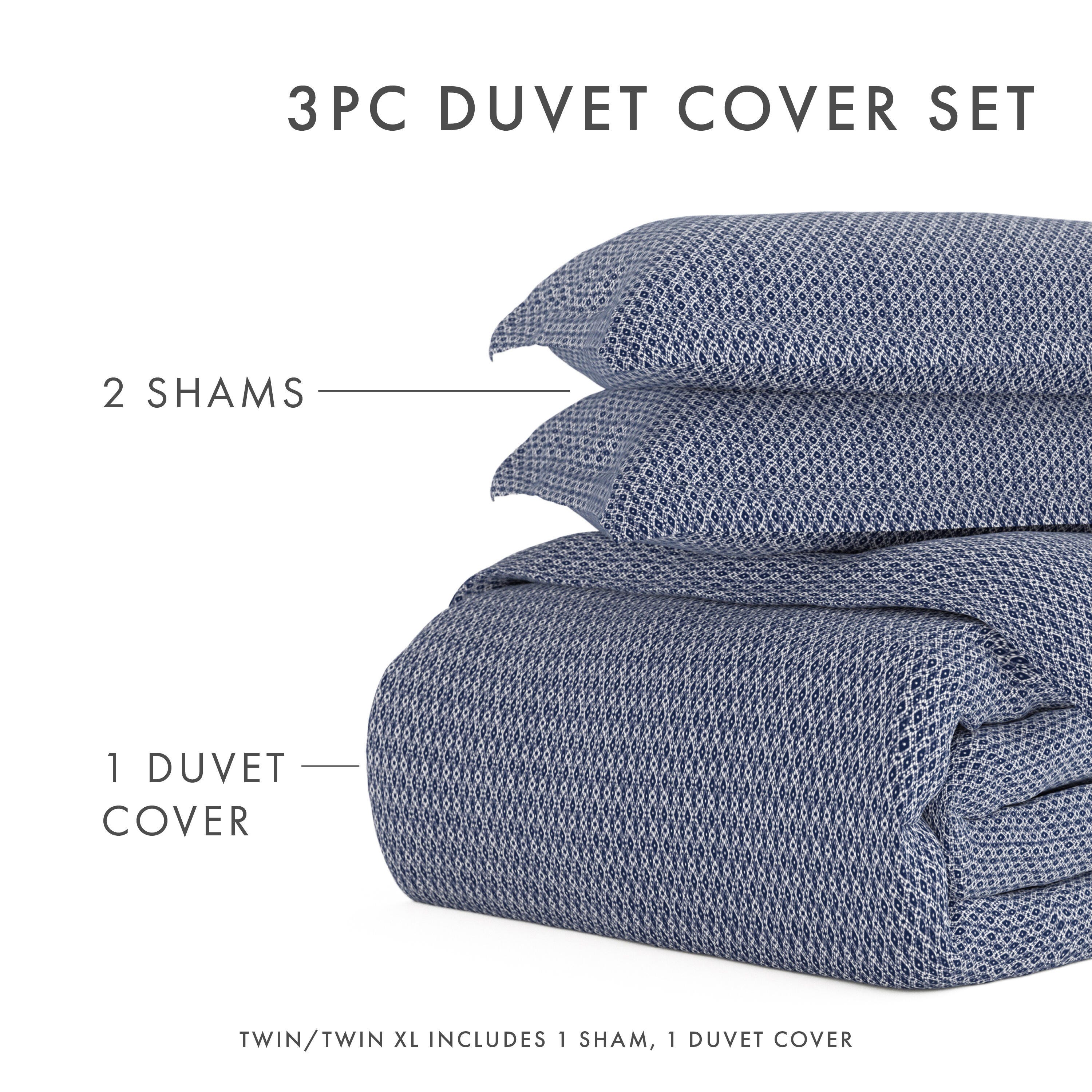 Diamond Patterned 3-Piece Twin/Twin XL Duvet Cover Set, Navy, large