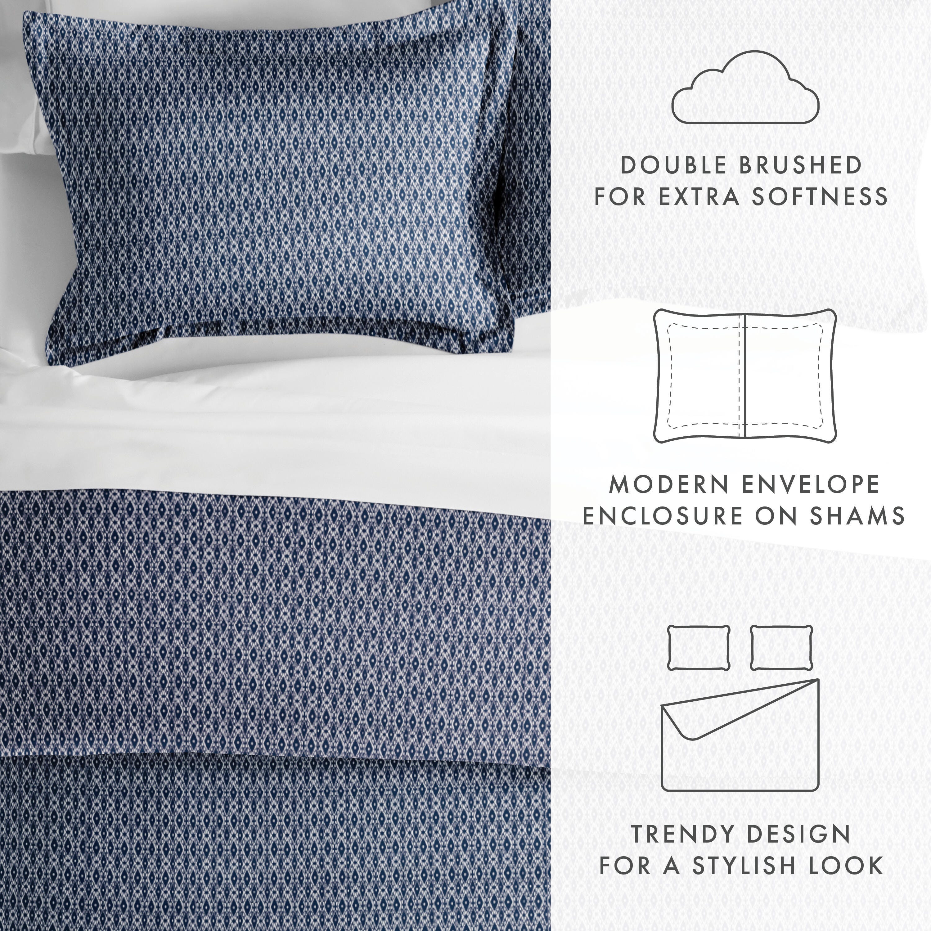 Diamond Patterned 3-Piece King/California King Duvet Cover Set, Navy, large