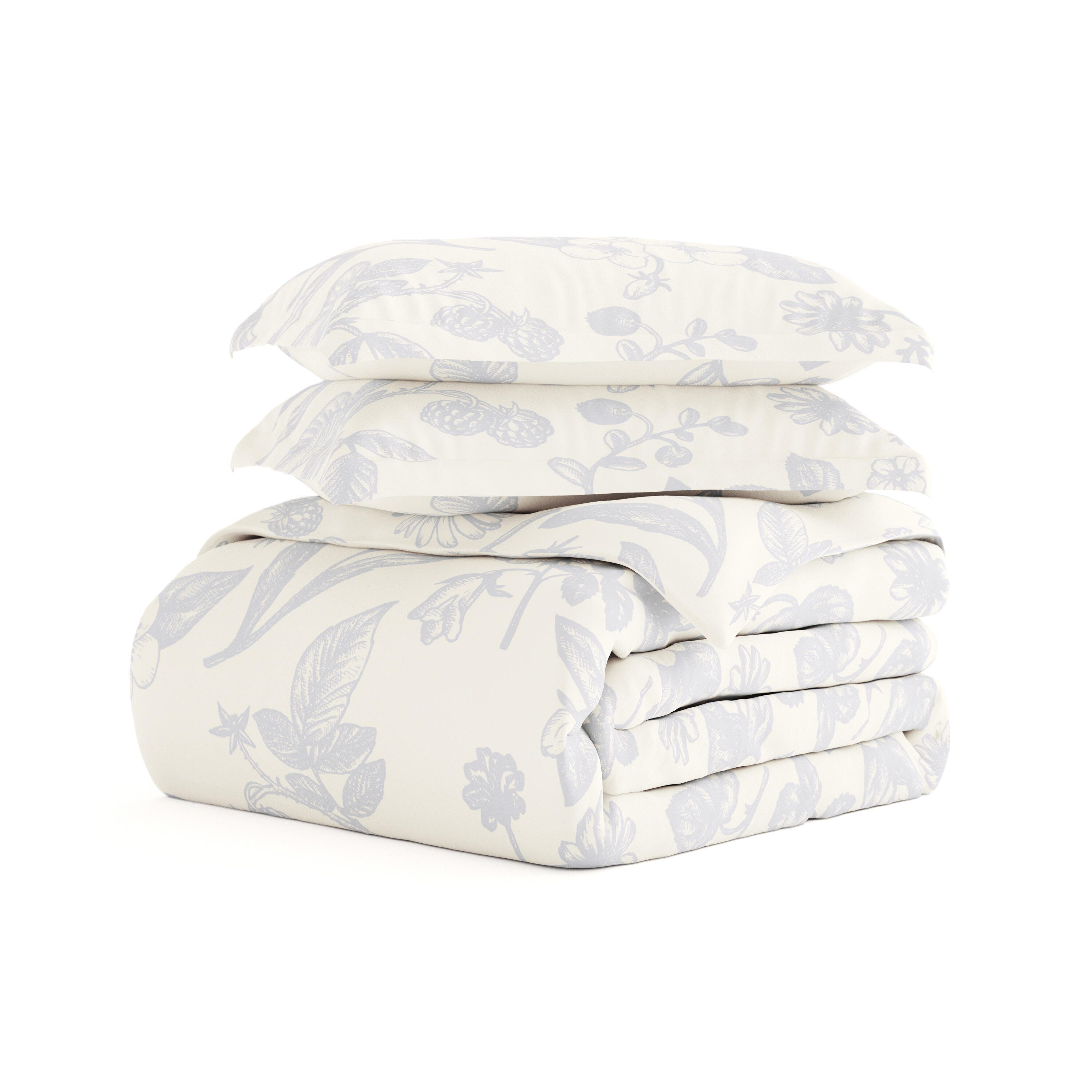 Garden Patterned 3-Piece Full/Queen Duvet Cover Set, Light Blue, rollover