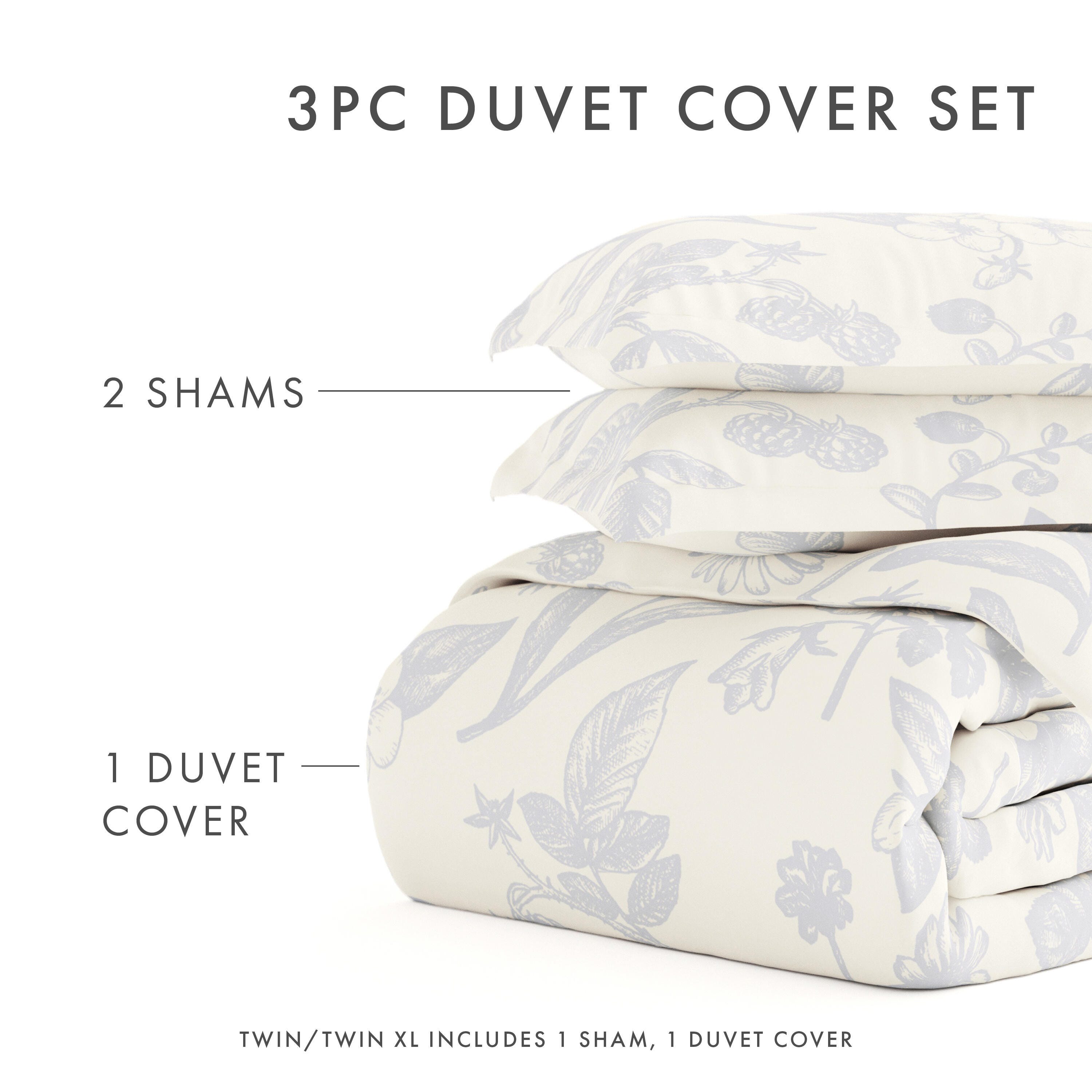 Garden Patterned 3-Piece Full/Queen Duvet Cover Set, Light Blue, large