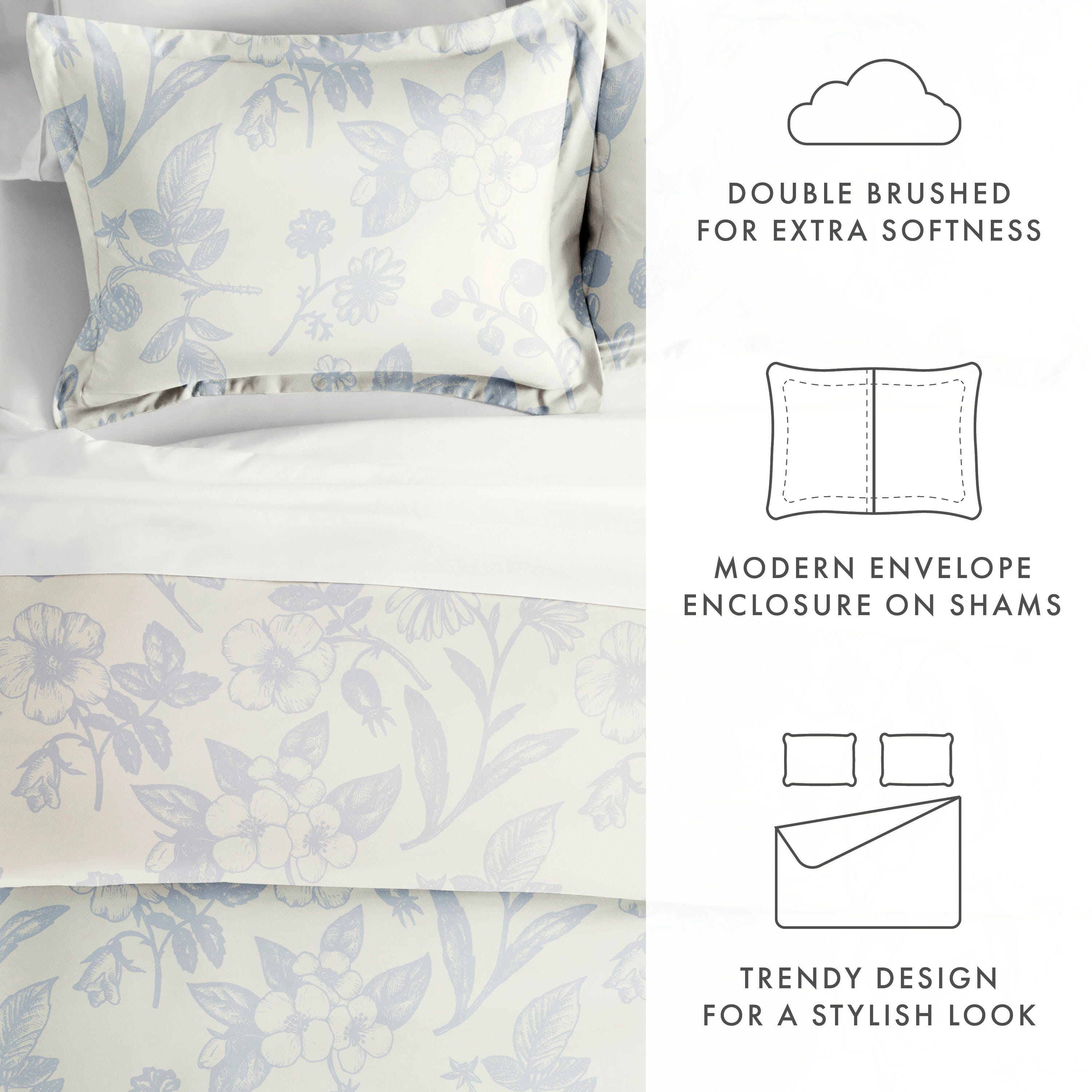 Garden Patterned 3-Piece Full/Queen Duvet Cover Set, Light Blue, large