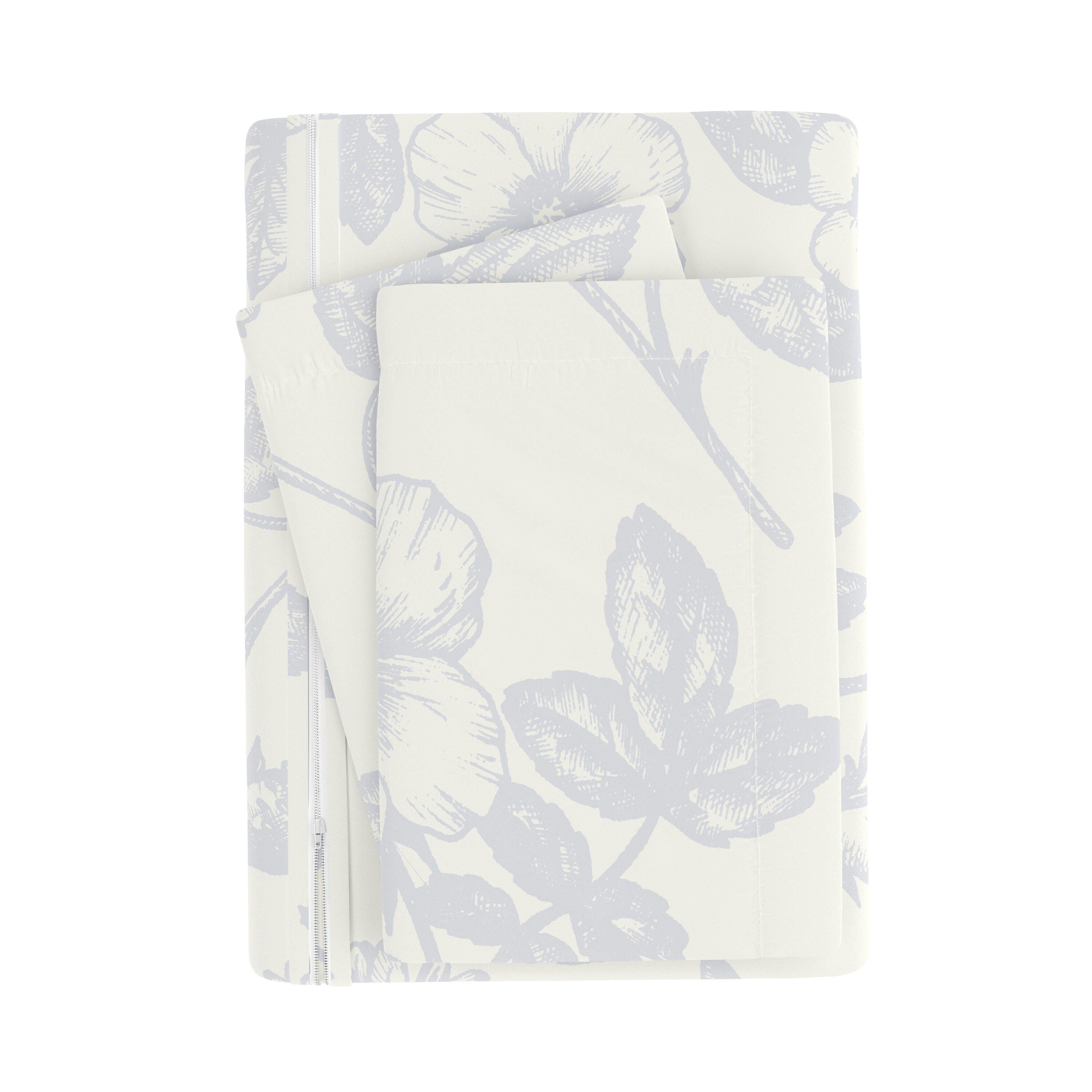 Garden Patterned 3-Piece King/California King Duvet Cover Set, Light Blue, large
