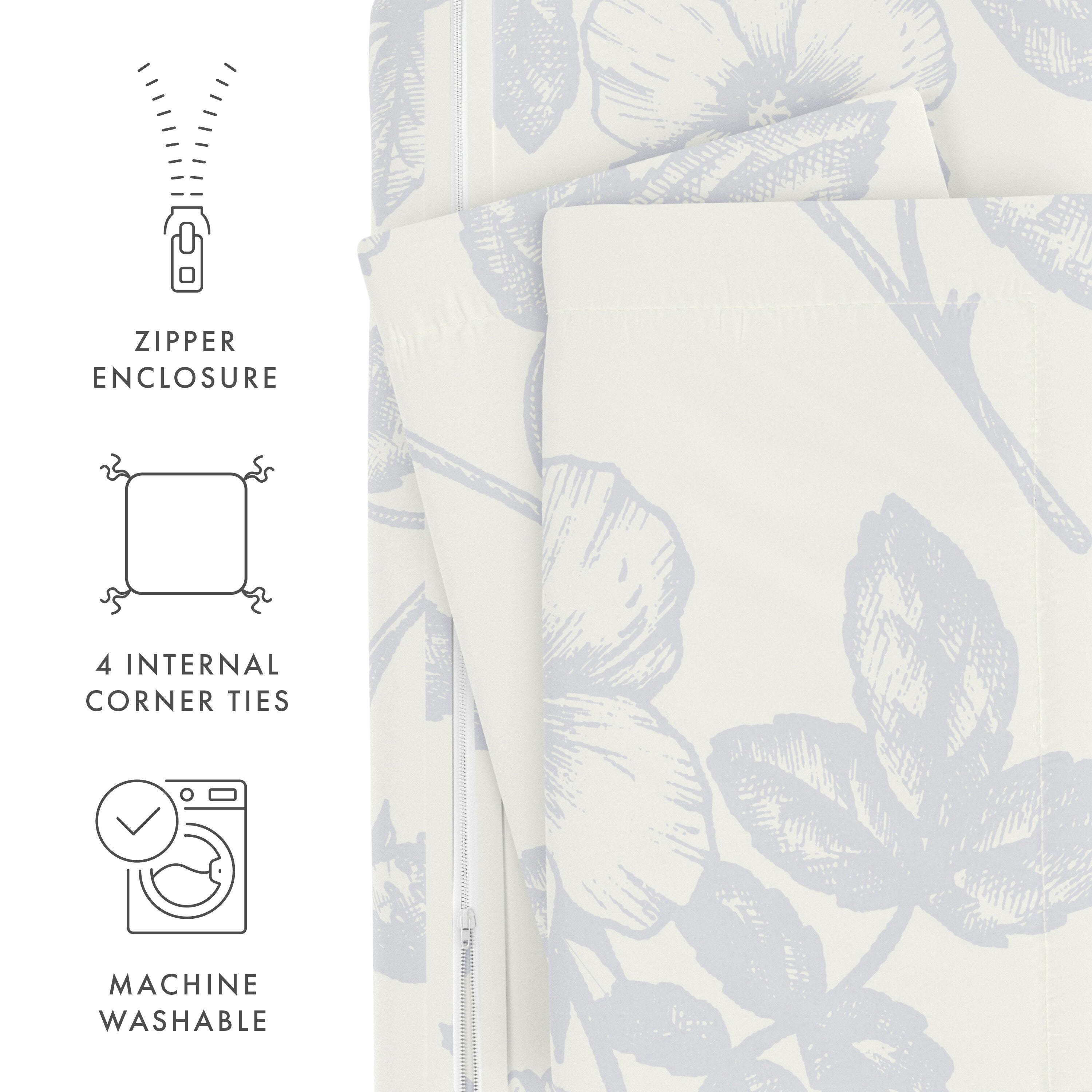Garden Patterned 3-Piece King/California King Duvet Cover Set, Light Blue, large