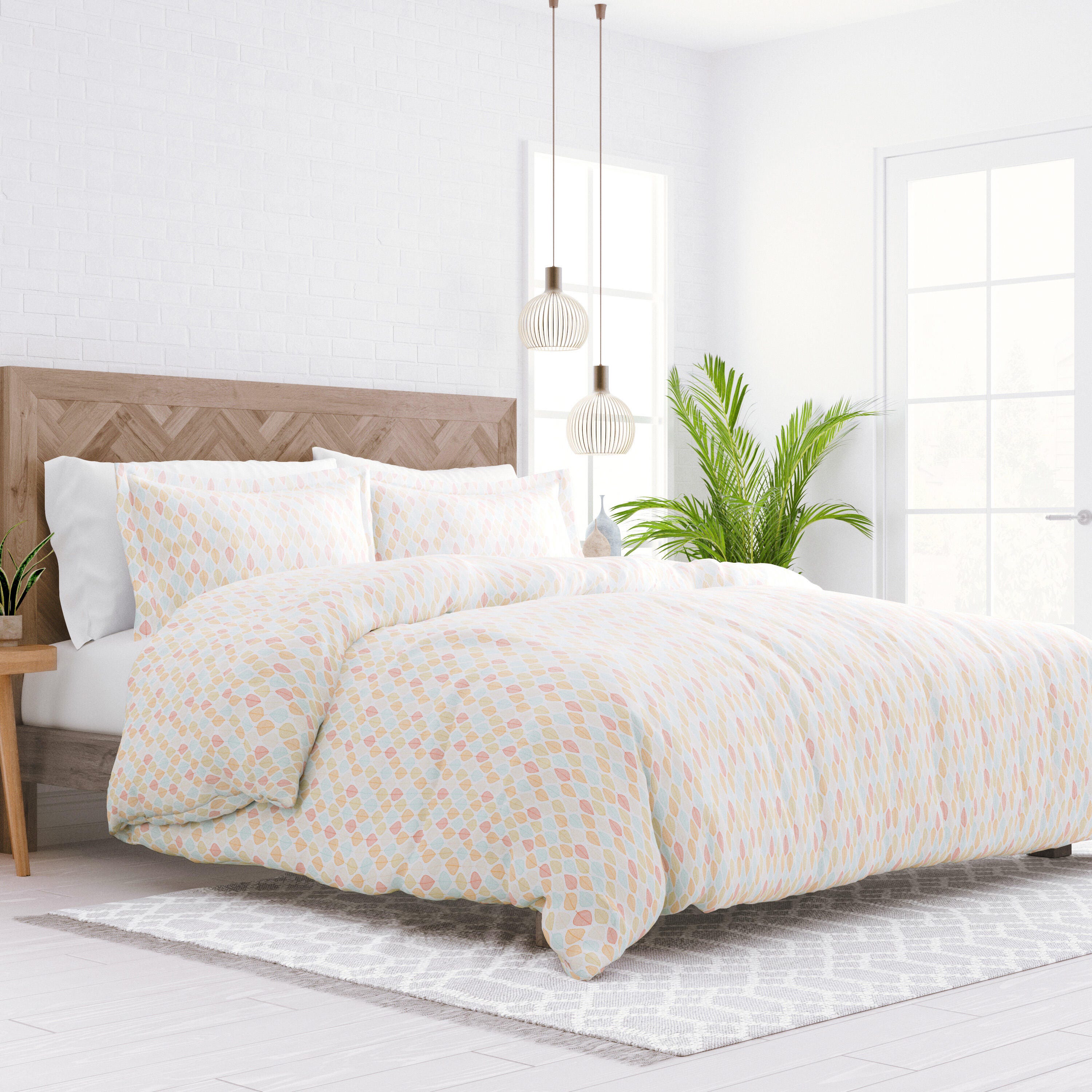 Foliage Patterned 3-Piece Full/Queen Duvet Cover Set, Yellow, large