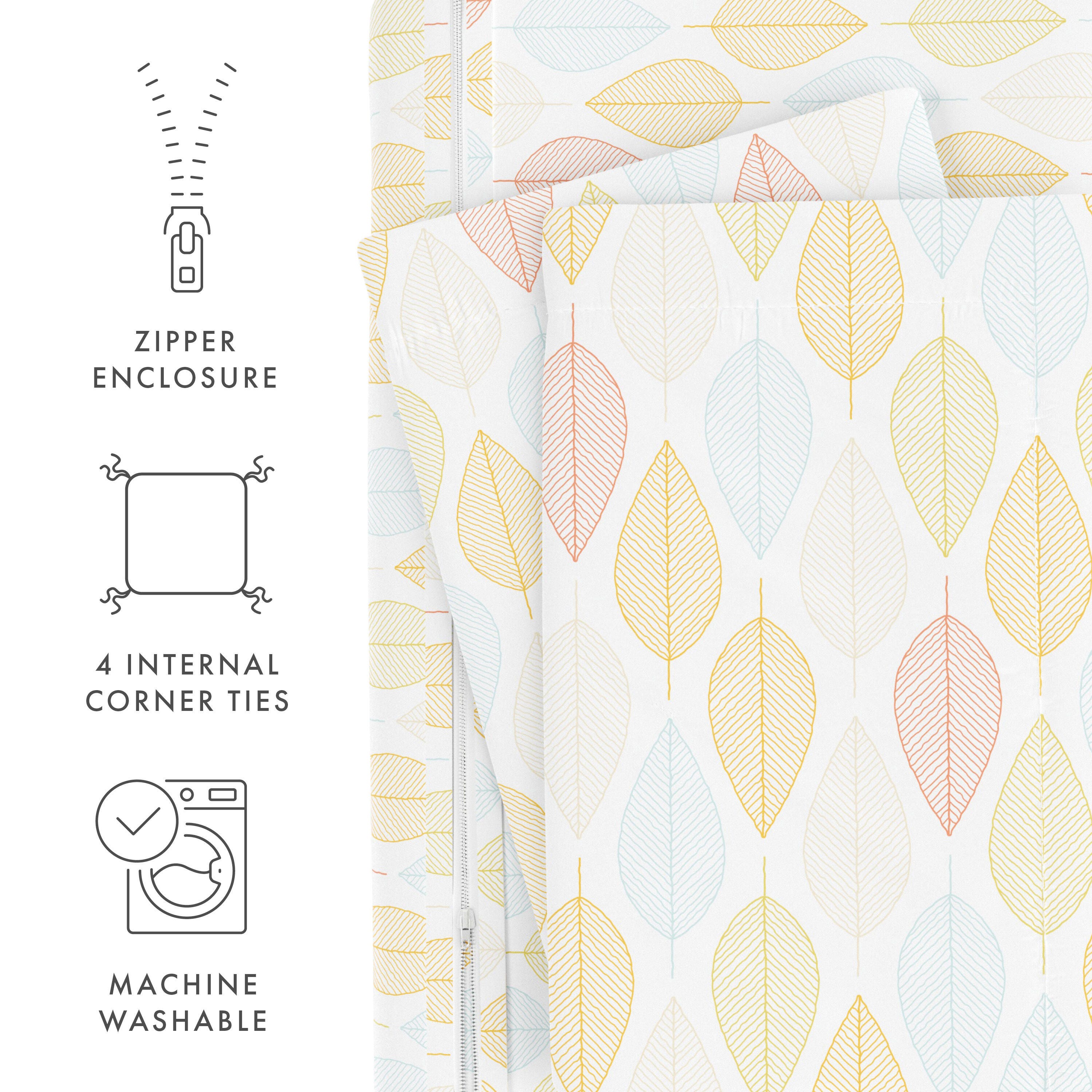 Foliage Patterned 3-Piece Full/Queen Duvet Cover Set, Yellow, large